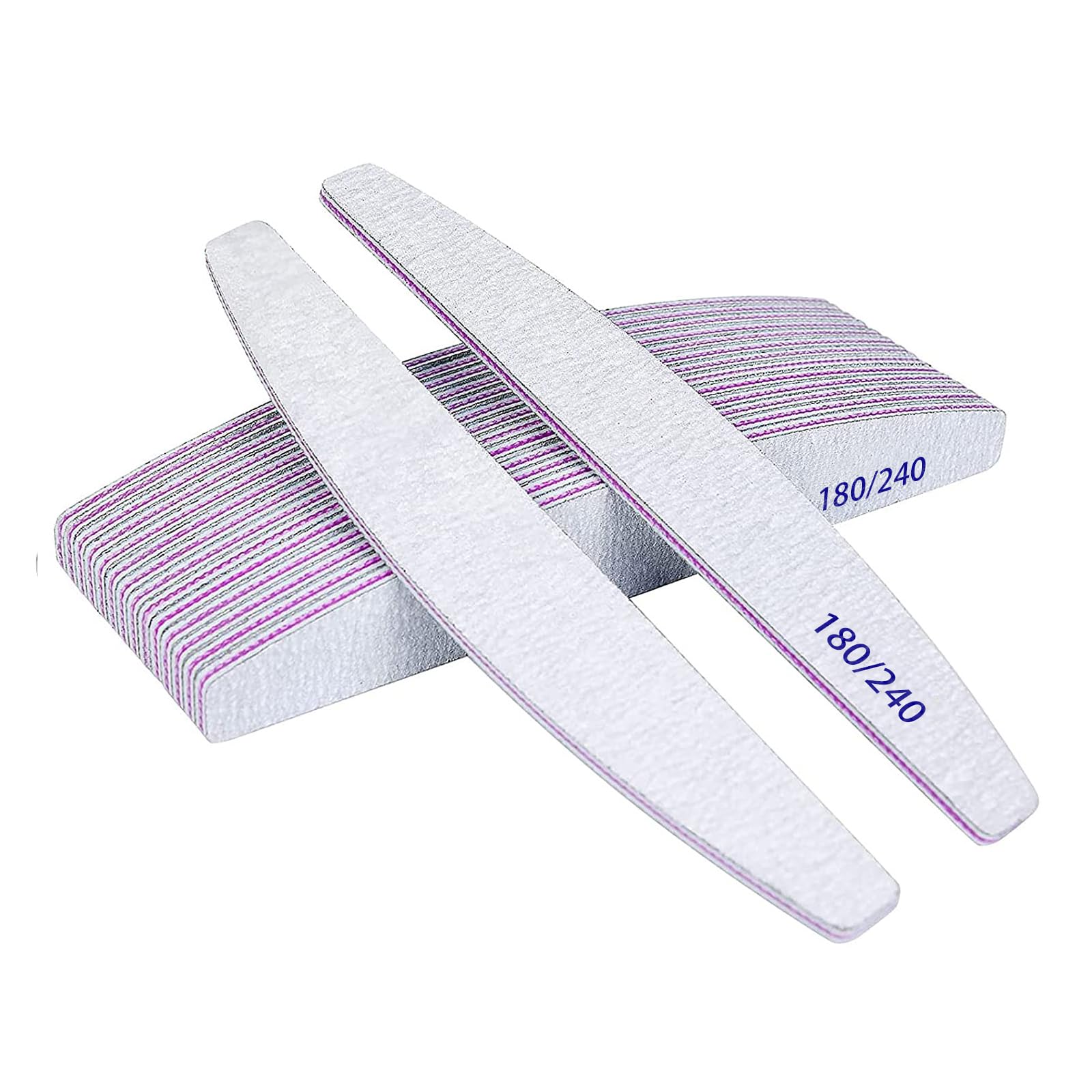 URAQT 16 Pezzi Lime per Unghie 180/240, Professionali Lavabile a Doppia Faccia, Mezza luna Bilaterale Strumenti per la Cura Degli Unghie, per Uso Domestico e Salone (Bianco)