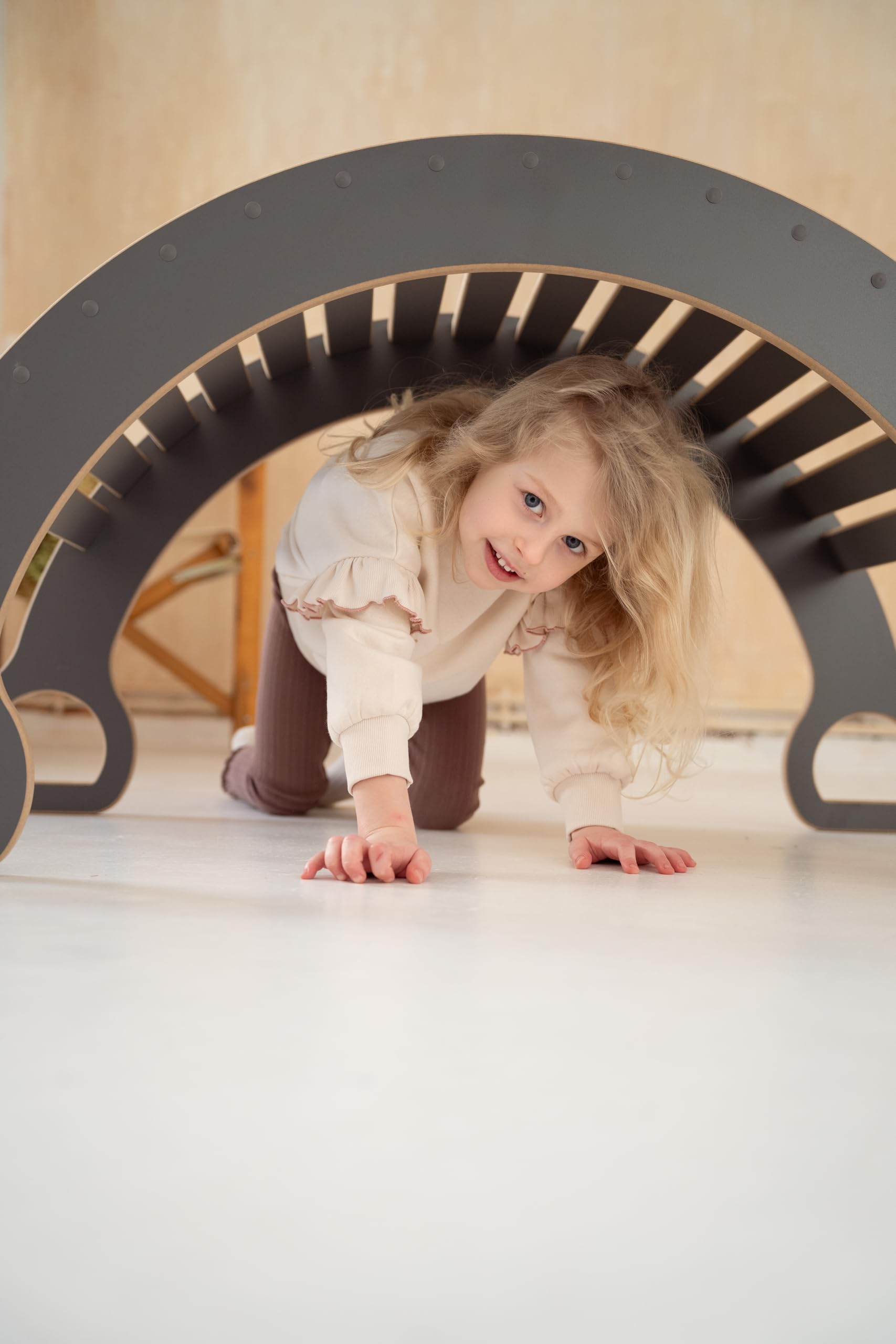 Montessori Schaukelstuhl 3in1 Großes Holz Kletterset für Kinder Rutsche Leiter Spielplatte Fördert Motorik Entwicklung (Grau)