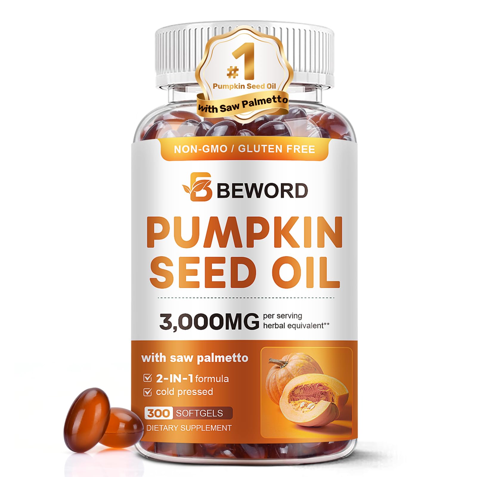 Pumpkin Seed Oil with Saw Palmetto Softgels 3000mg Per Serving 300 Softgels Cold-Pressed with Essential Fatty Acids Phytosterols