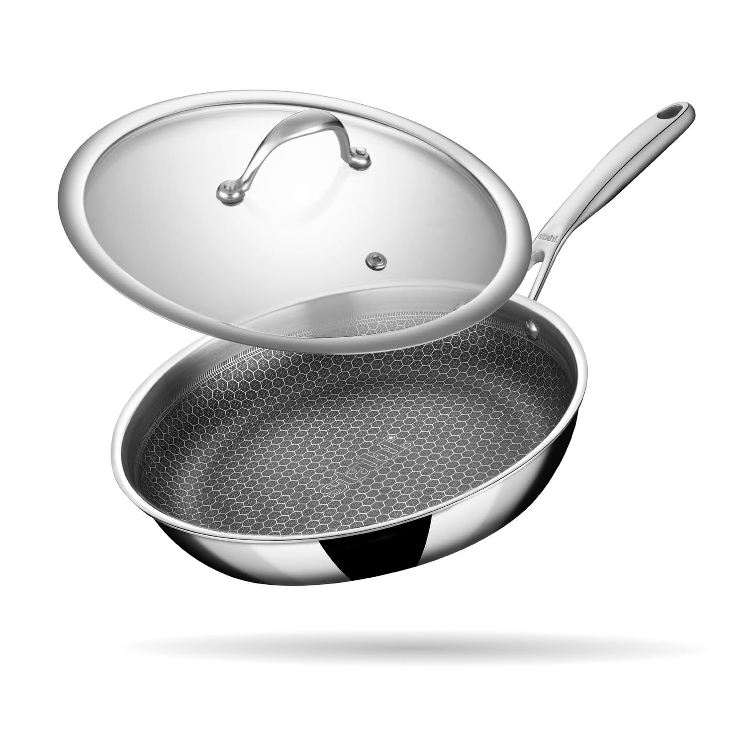 Stahl Artisan Hybrid Triply Frying Pan with Lid 1.3 L, 20 cm, Induction Base Non Stick Fry Pan, Stainless Steel Frying Pan