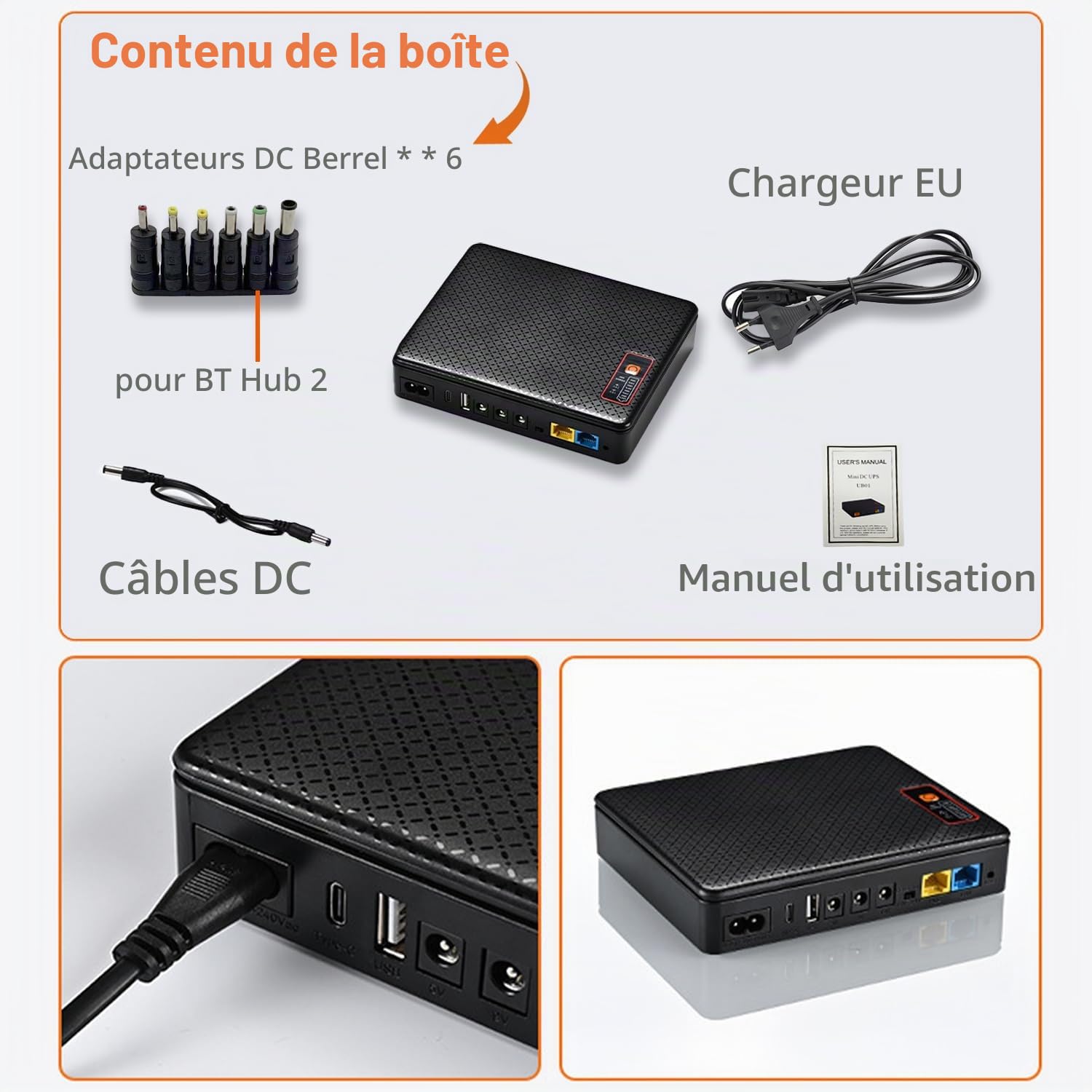 Mini UPS Onduleurs 20800mAh(62Wh) 12V⎓1,5A USB 5V⎓2A Mini Onduleurs Routeur Modem