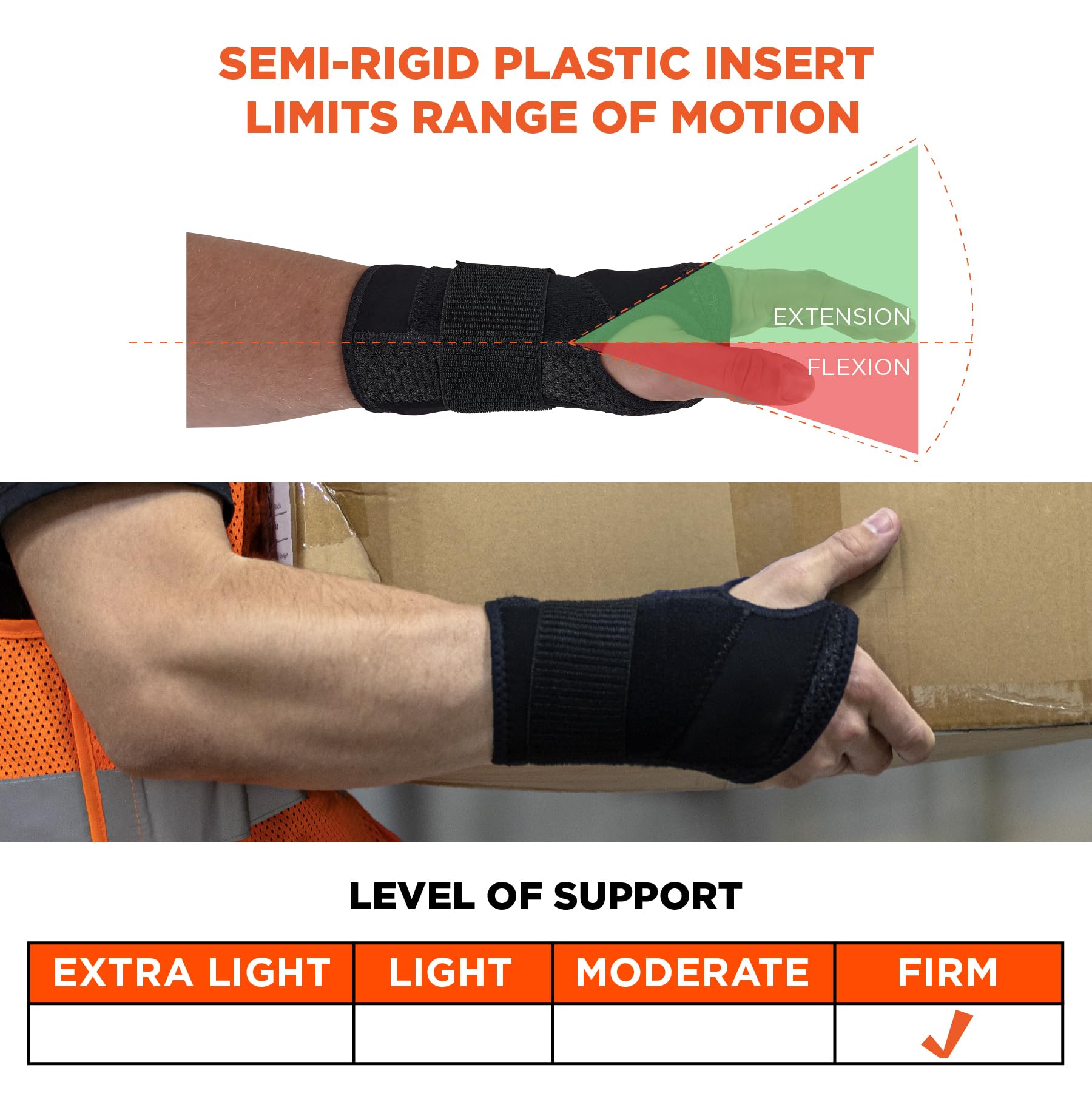Ergodyne ProFlex 4005 Wrist Brace, Splint Open Stay for Structured Wrist Support, Adjustable Single Strap