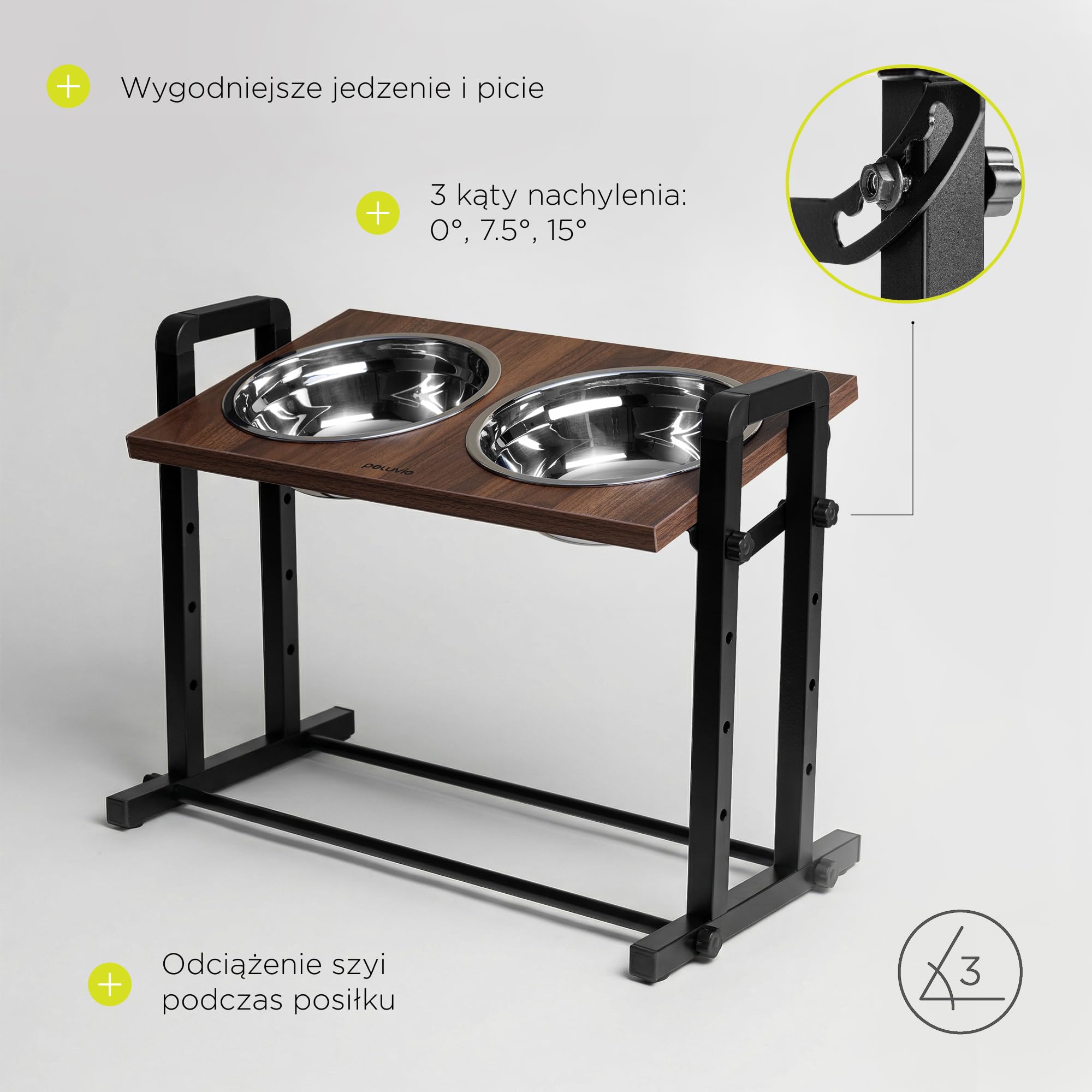 Peluvio Misty Podwyższona miska na karmę dla psów, z regulacją wysokości, 4 stopnie ergonomicznego jedzenia, stacja dla psów z regulowanym kątem, z 2 miskami ze stali nierdzewnej, łatwa do czyszczenia