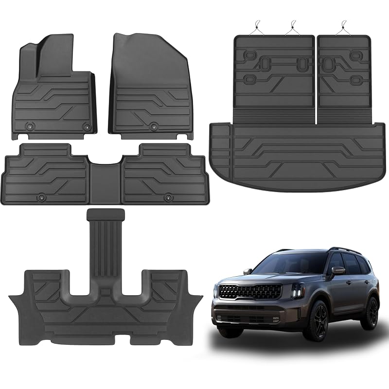 Tapetes automotivos de TPE para Kia Telluride 2020 a 2025, 7 e 8 lugares, Partzer, preto, kit com 5 peças