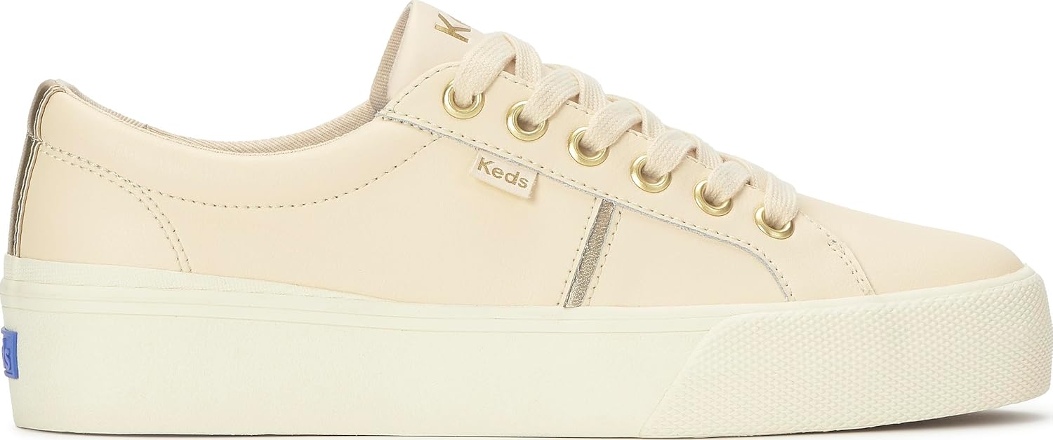 Keds Women's Jump Kick Duo Fashion Sneaker, Parchment/Gold Leather, 8