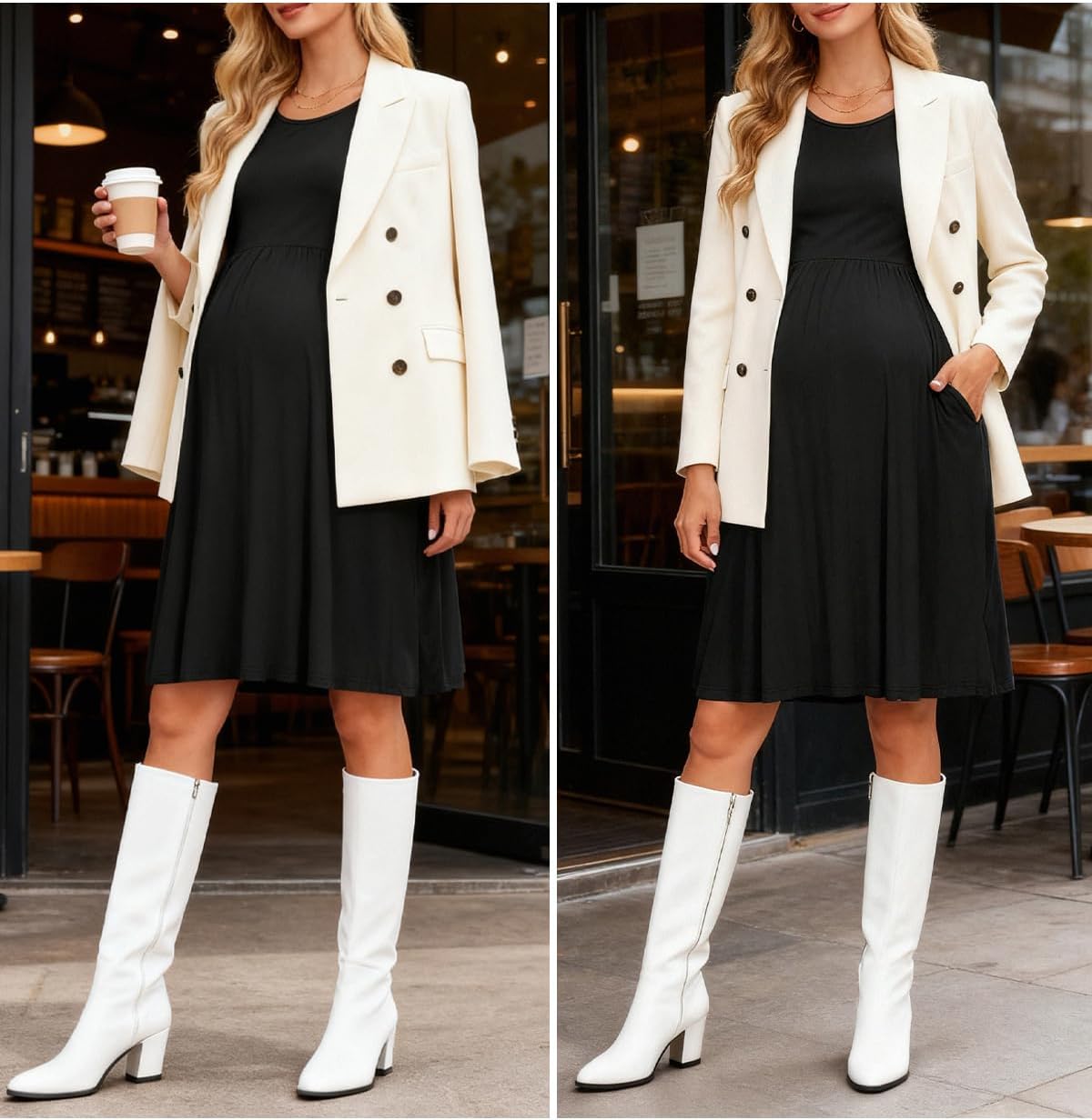 Women's Short Sleeve Maternity Dress Patchwork Pregnancy Clothes with Pockets - Image 5