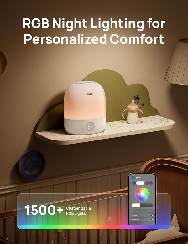 DREO Humidifiers for Bedroom - 30H Max Runtime & RGB Night Light & Sleep Trainer, Ultra Quiet 28dB Cool Mist Humidifier, Top Fill Smart Air Humidifier for Plants, Perfect for Baby & Nursery, HM409S by DREO - Image 8