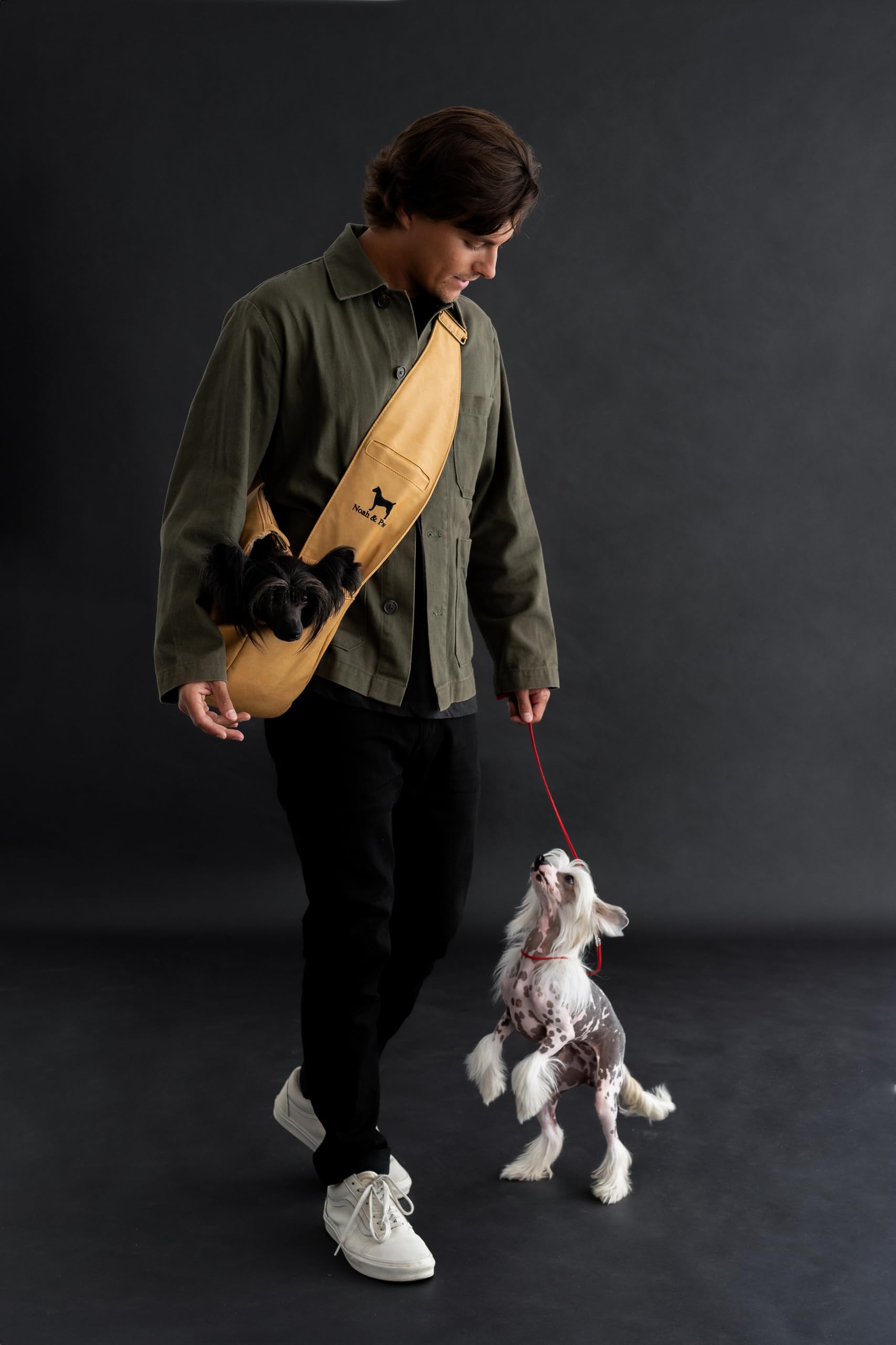 Noah & Paw Bandolera transportin Perro 2,2-8 kg, transportin Gato pequeño, Bolsa Transporte Ajustable para Mascotas, 3X función de Seguridad, Fabricado en Cuero Vegano.