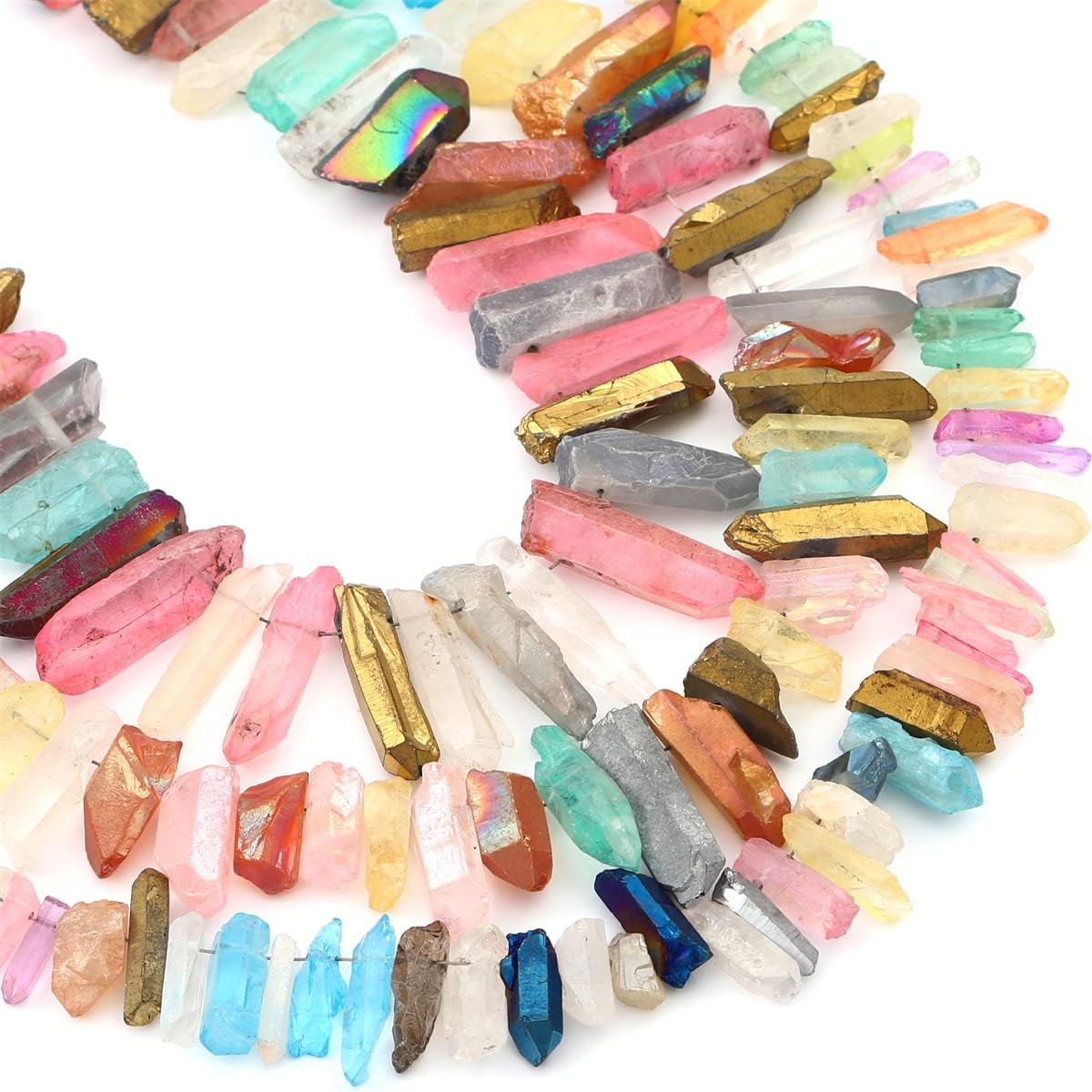 Multicolor Titanium Coated Crystal Quartz Spike Point Stick Beads Rough 0.6"-0.8" for Jewelry Making 15 Inch/Strand - Image 4