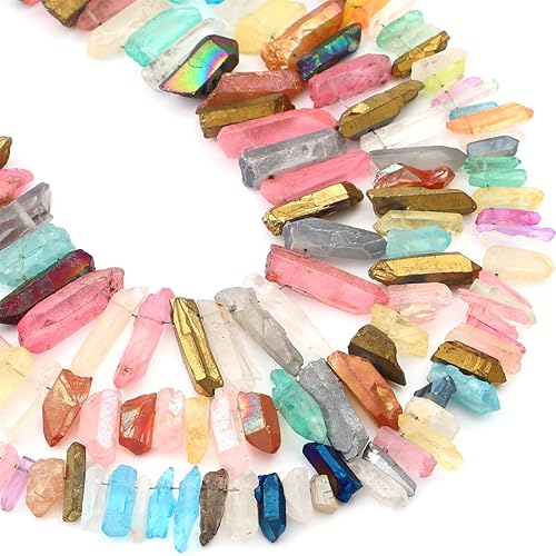 Miniatura 4 de BEADIA Cuentas de palo de punto de punta de cuarzo de cristal recubierto de titanio multicolor de 0.6"-0.8" para la fabricación de joyas de 15