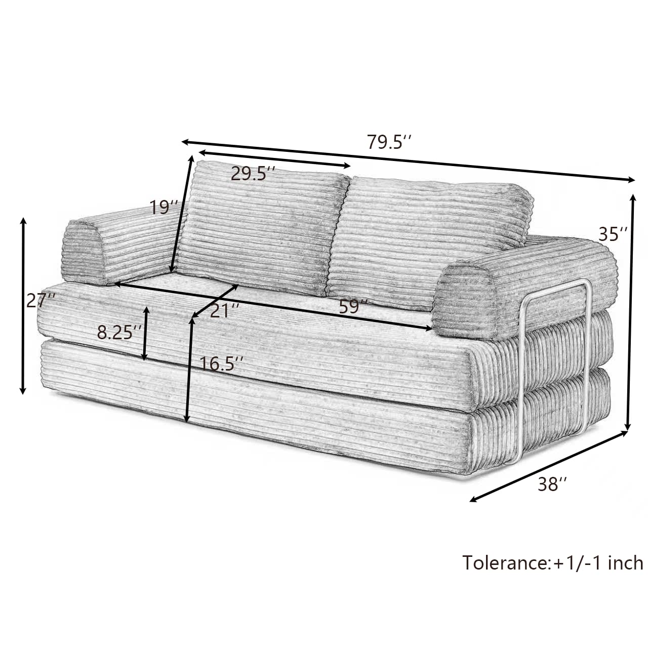 ivoros 80” Convertible Sleeper Sofa Bed, High Back Plush Corduroy Boneless Futon Loveseat with Pull Out Bed, Fixed-Shape Folding Floor Mattress Couch, No Assembly Required (Beige)