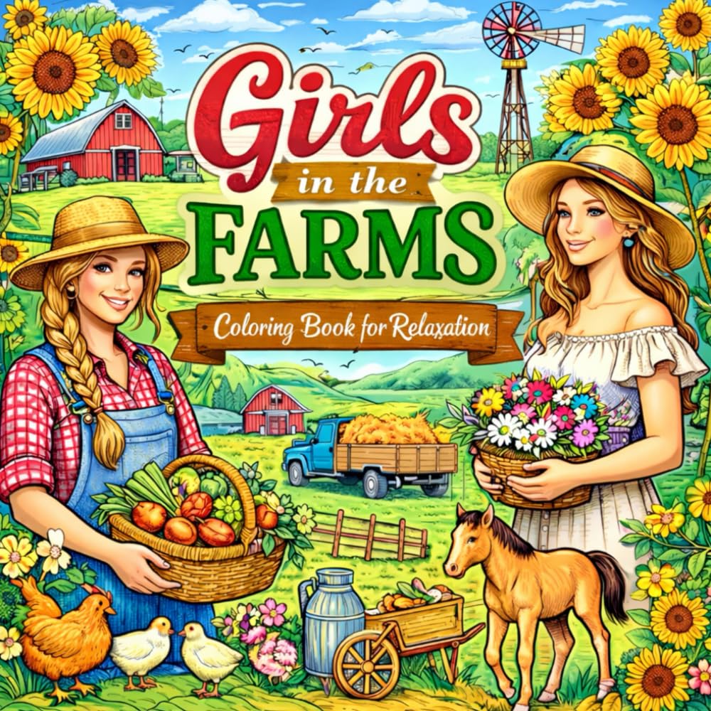 Girls in the Farms – Coloring Book for Relaxation