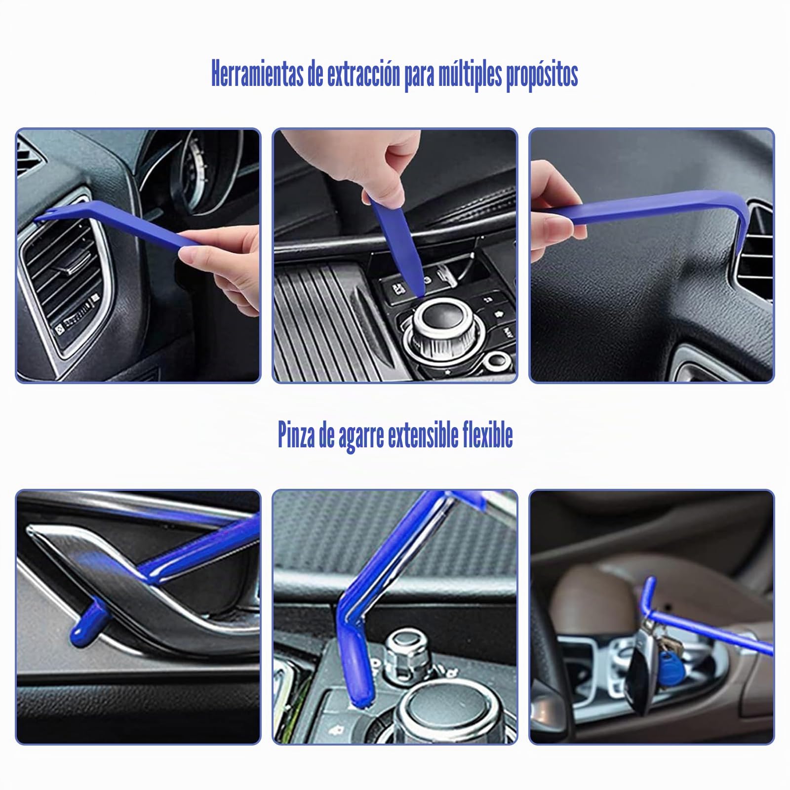 24 Piezas de Herramientas Profesionales para Coche | Juego de herramientas de desmontaje con agarre de largo alcance y bolsa de cuña de aire, juego de emergencia