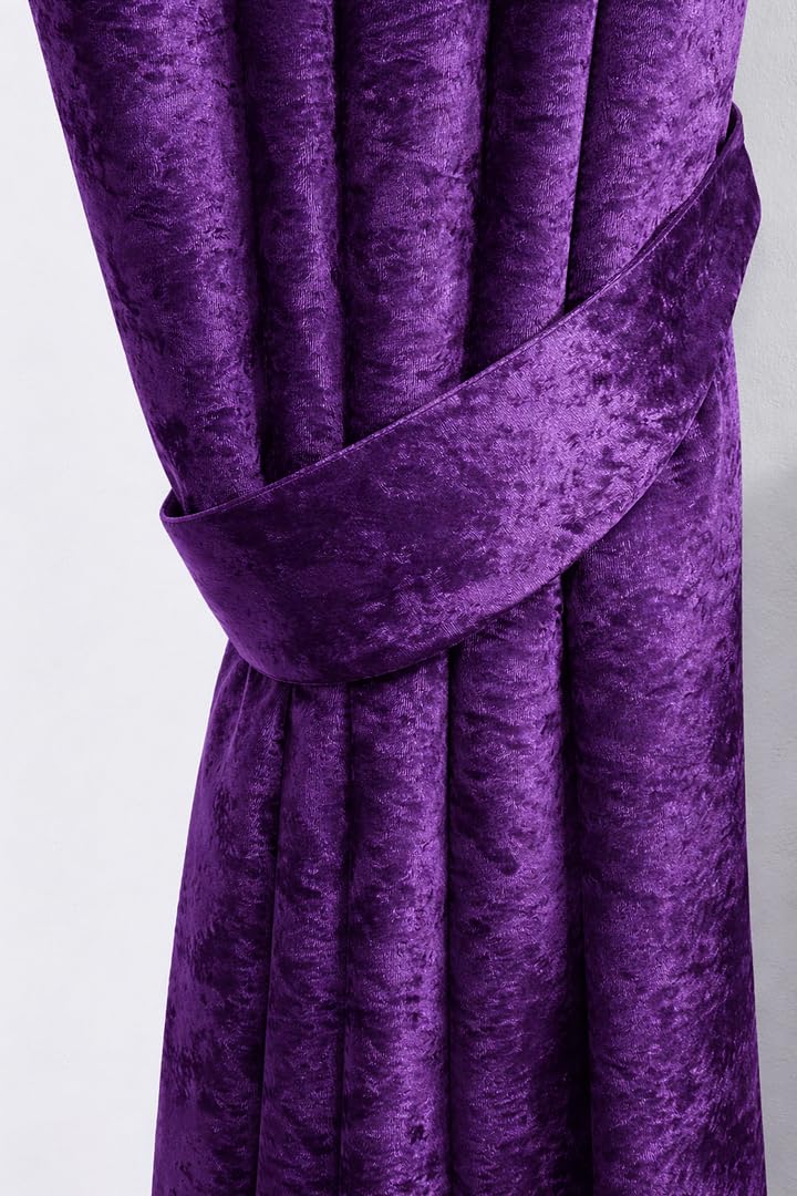 John Aird Crushed Velvet Fully Lined Eyelet Curtains (Aubergine, Pair Of Tiebacks)