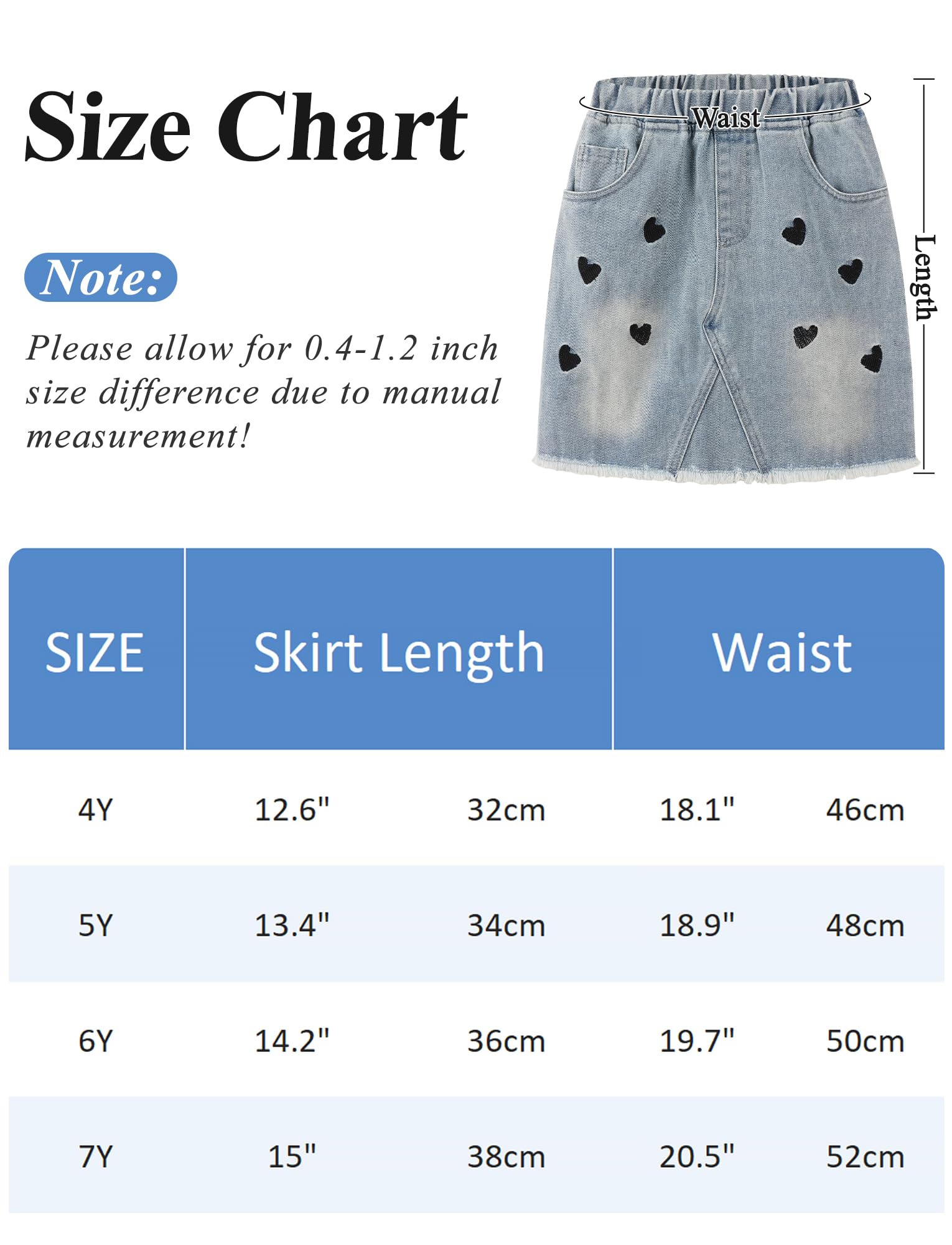 SEAUR Jupe en Jean Fille Mini Jupe Denim Décontractée Confortable Fille Jupe Courte Coton Taille Élastiquée Droite 4-8 Ans