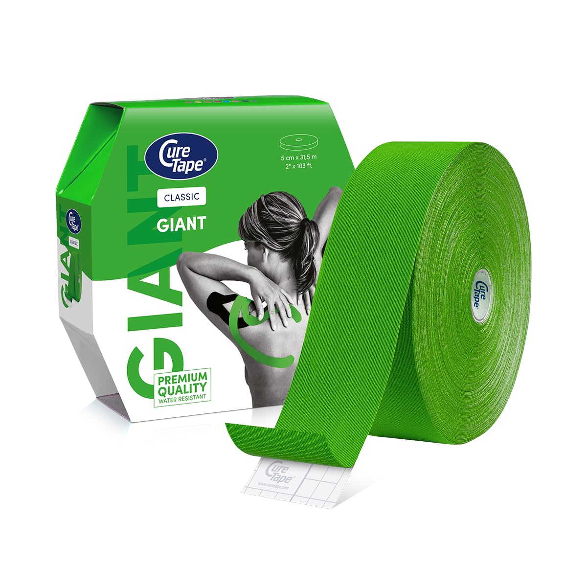 CureTape - Nastro kinesiologico impermeabile, 31,5 m x 5 cm, colore verde