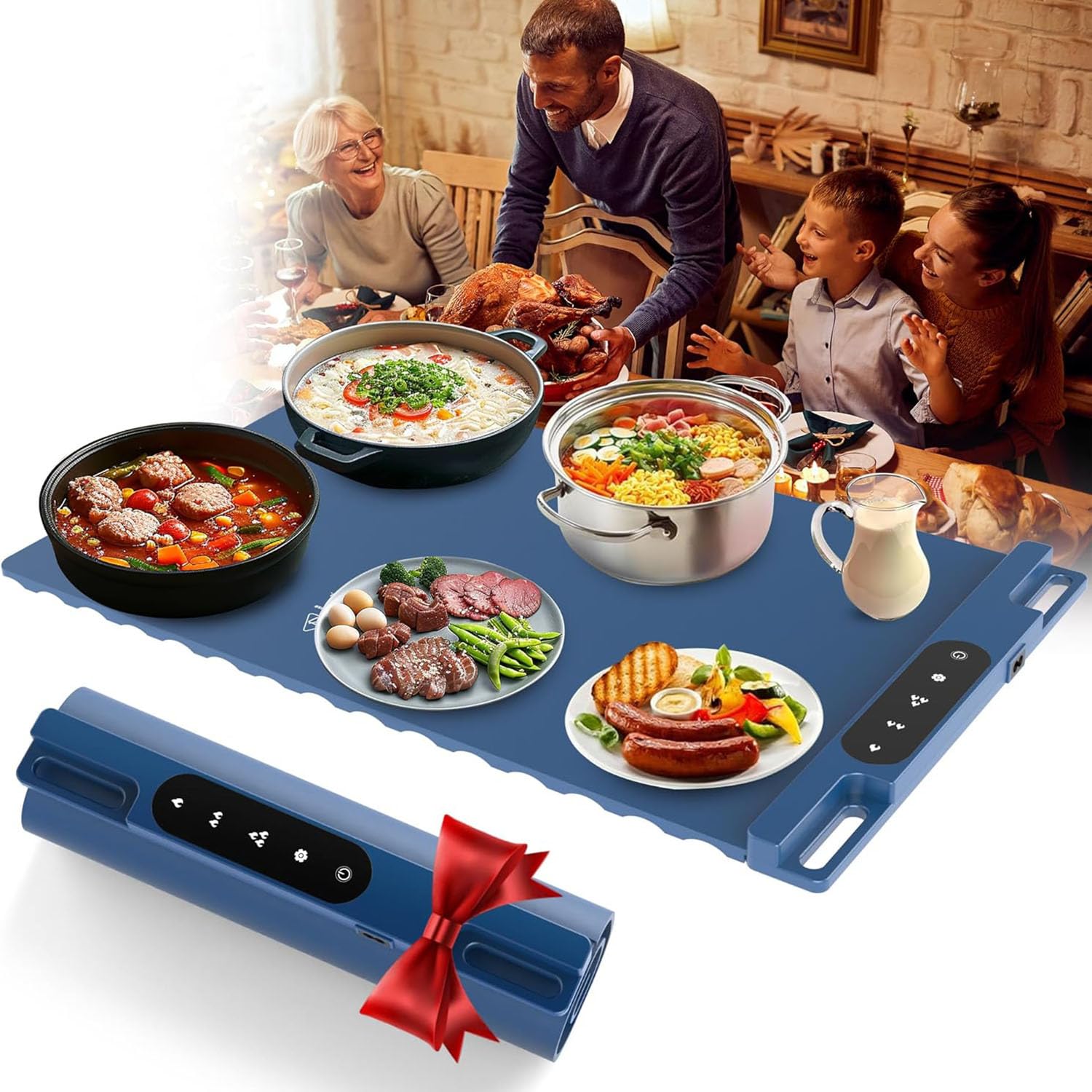 Food Warming Mat, Roll Up Portable Electric Warming Tray with Graphene Heating Film, 3-Level Adjustable Temperature Hot Plate, Wall-Mounted Heating Mat for Buffet, Party, Kitchen Countertop Use