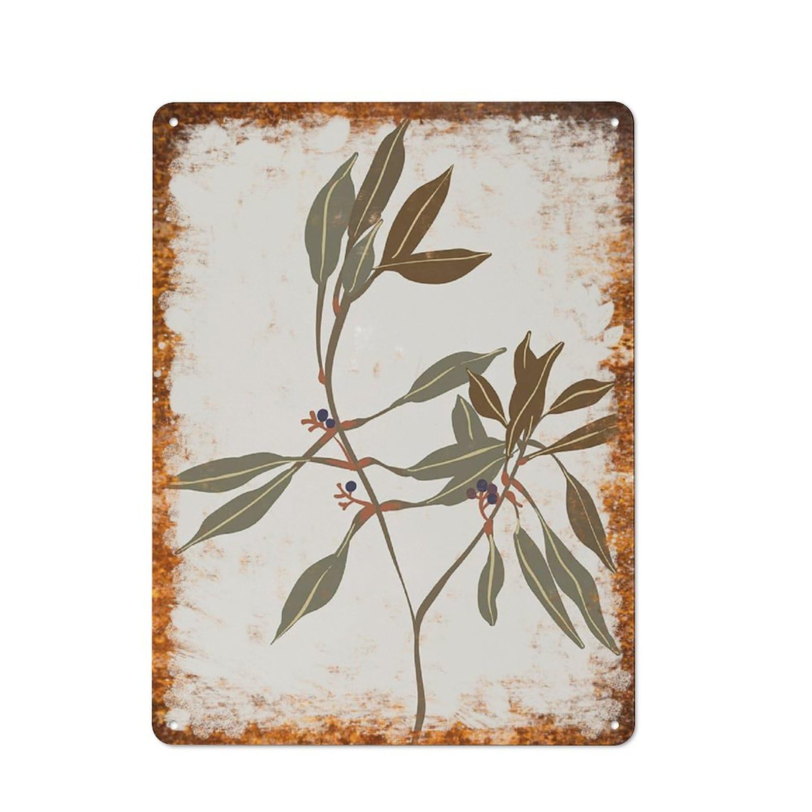 Metal Tin Sign Eucalyptus Branch Watercolor Pattern Vintage Rustic Wall Art Kitchen Bathroom Bedroom Living Room Cafe Farmhouse Entryway Office Garage Home Bar Laundry Room Porch Patio 8x12 Inch
