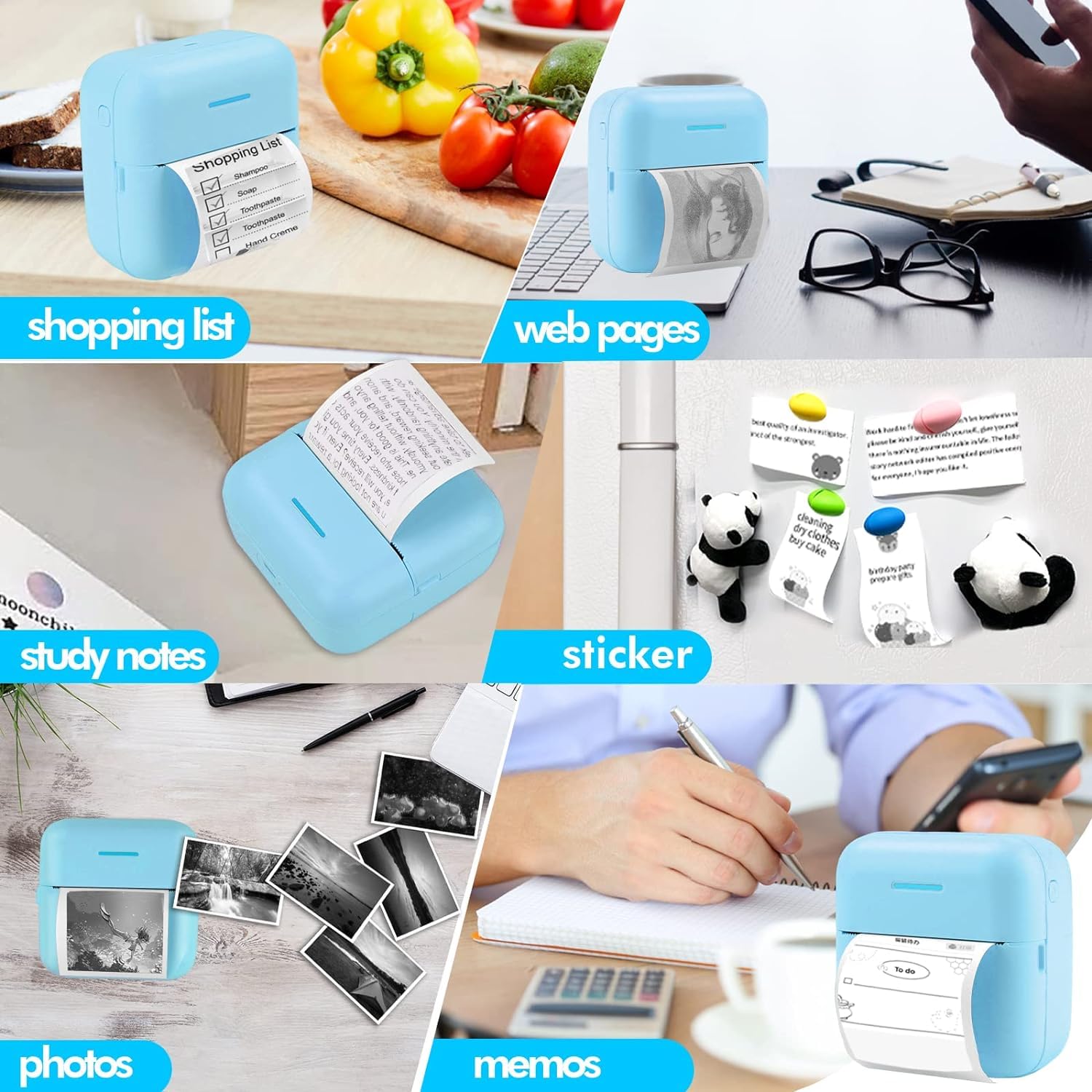 Mini Stampante Fotografica con Custodia, Mini Stampante Termica Stampante Fotografica Istantanea Portatile con 10 rotoli di carta Bluetooth Stampante Termica per Fotografica Note Elenco Memo