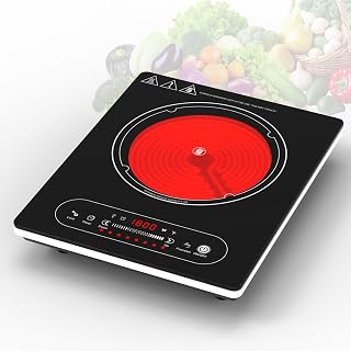 VBGK Single Burner Electric Cooktop,110V 1800W Electric Stove Top with LED Touch Control,8 Power Levels, 4H Timer, Safety Lock,portable single burner cooktop Overheat protection