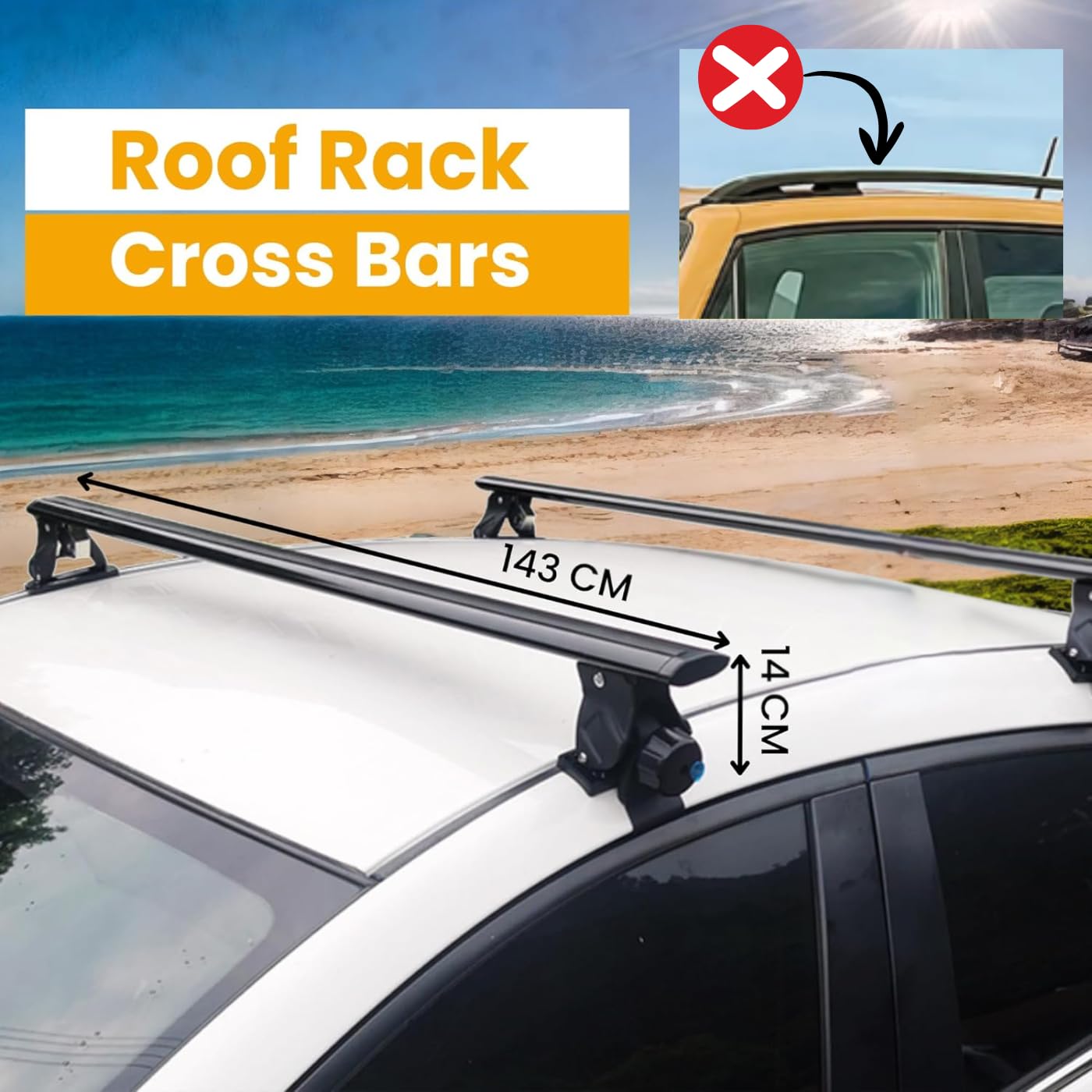 Barras de Techo para Coche sin Rieles. Baca Portaequipajes para Viajes. Ajuste Integrados al Techo del Coche. Barra Portátil para Transportar.