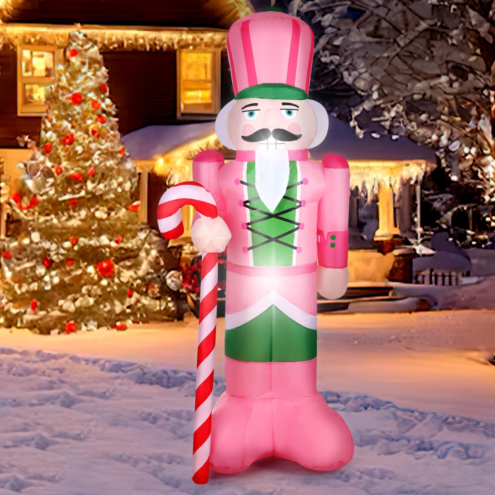 Kitticcino 5.6FT Inflatable Outdoor Decorations Blow Up Pink Christmas Tree with Santa Star Colorful Candy Built-in LED Lights Xmas Yard Garden Lawn Outdoor Indoor Holiday Party Decor: Nutcracker