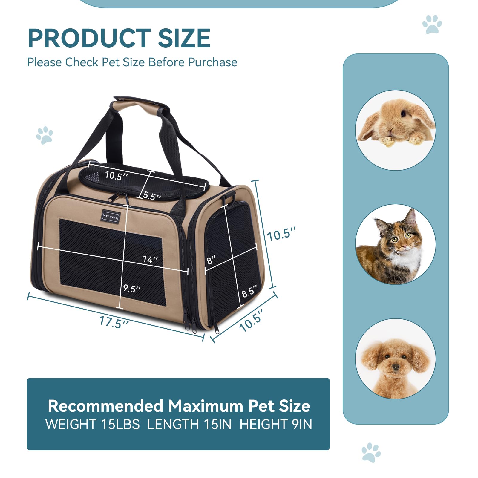 PETSFIT PET Carrier for Cat, Small Dogs, Dog Carrier Airline Approved