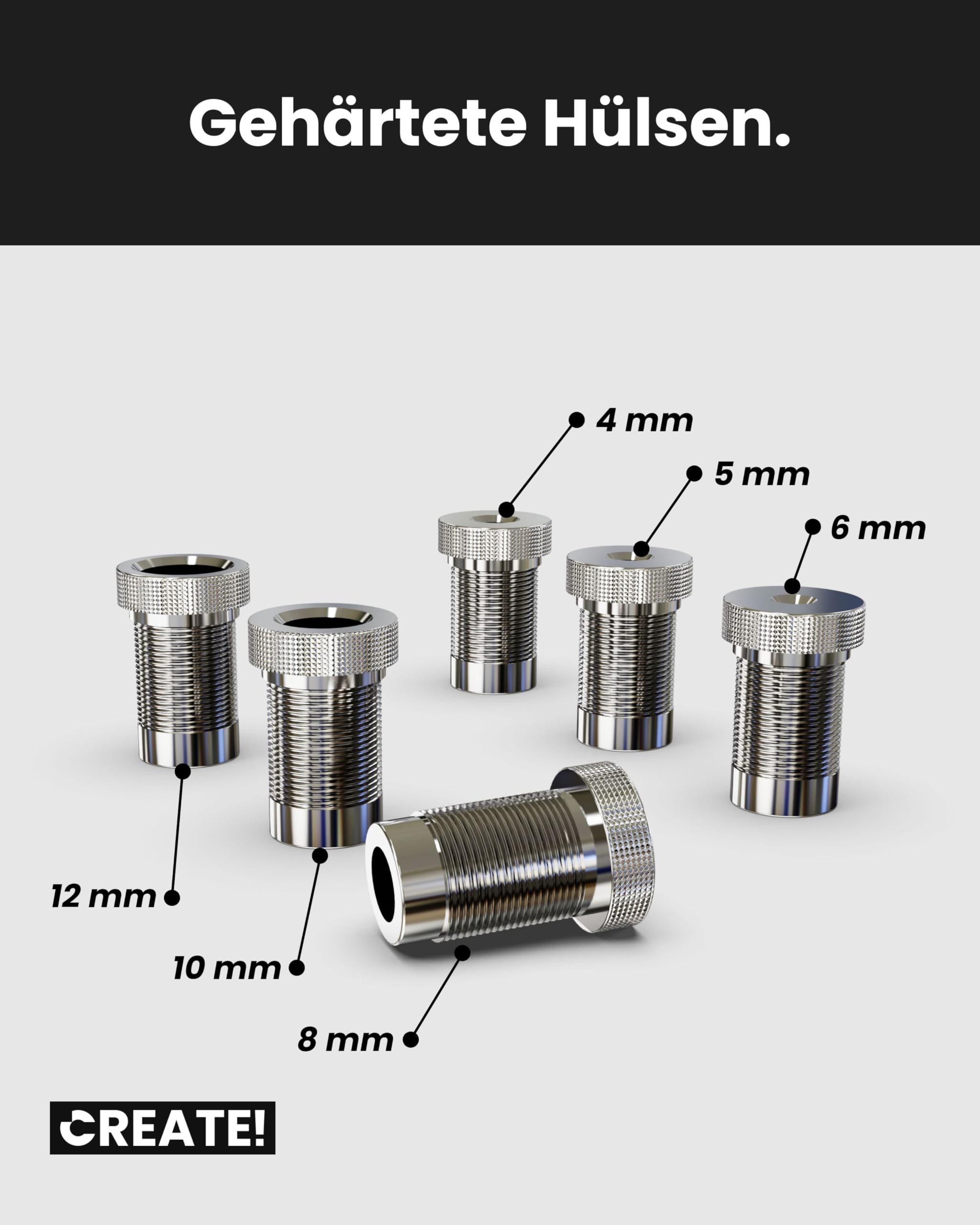 CREATE! Bohrlehre | Bohrhilfe | Bohrschablone mit gehärteten Hülsen für Bohrer mit einem Druchmesser von Ø 4, 5, 6, 8, 10 und 12 mm
