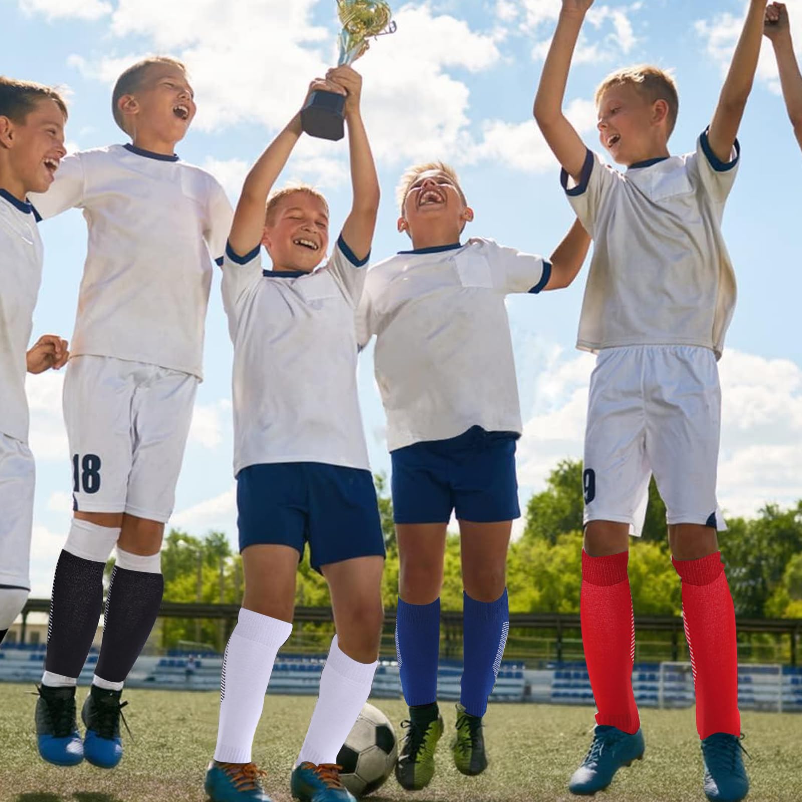 4 paia di calzini da calcio per bambini, altezza al ginocchio, traspiranti, antiscivolo, per rugby, calcio, calzini sportivi per ragazzi dai 9 ai 12 anni