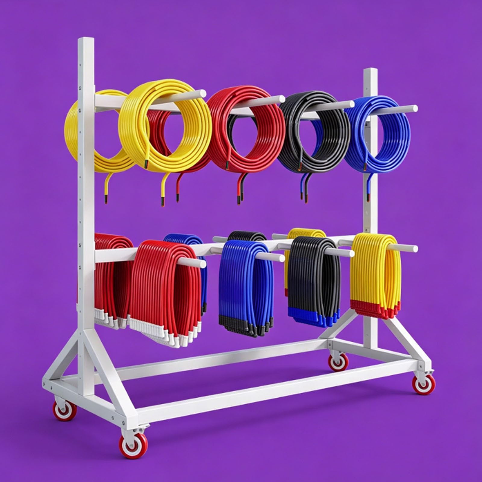 Wire Spool Rack Wire Cable Storage Rack, Large-Capacity Multi-Spool Cable Caddy, Double-Sided Hanging, Adjustable Spacing, Power Cord Reel Storage for Warehouse Retail(B,2-Tier 160x90x150cm)