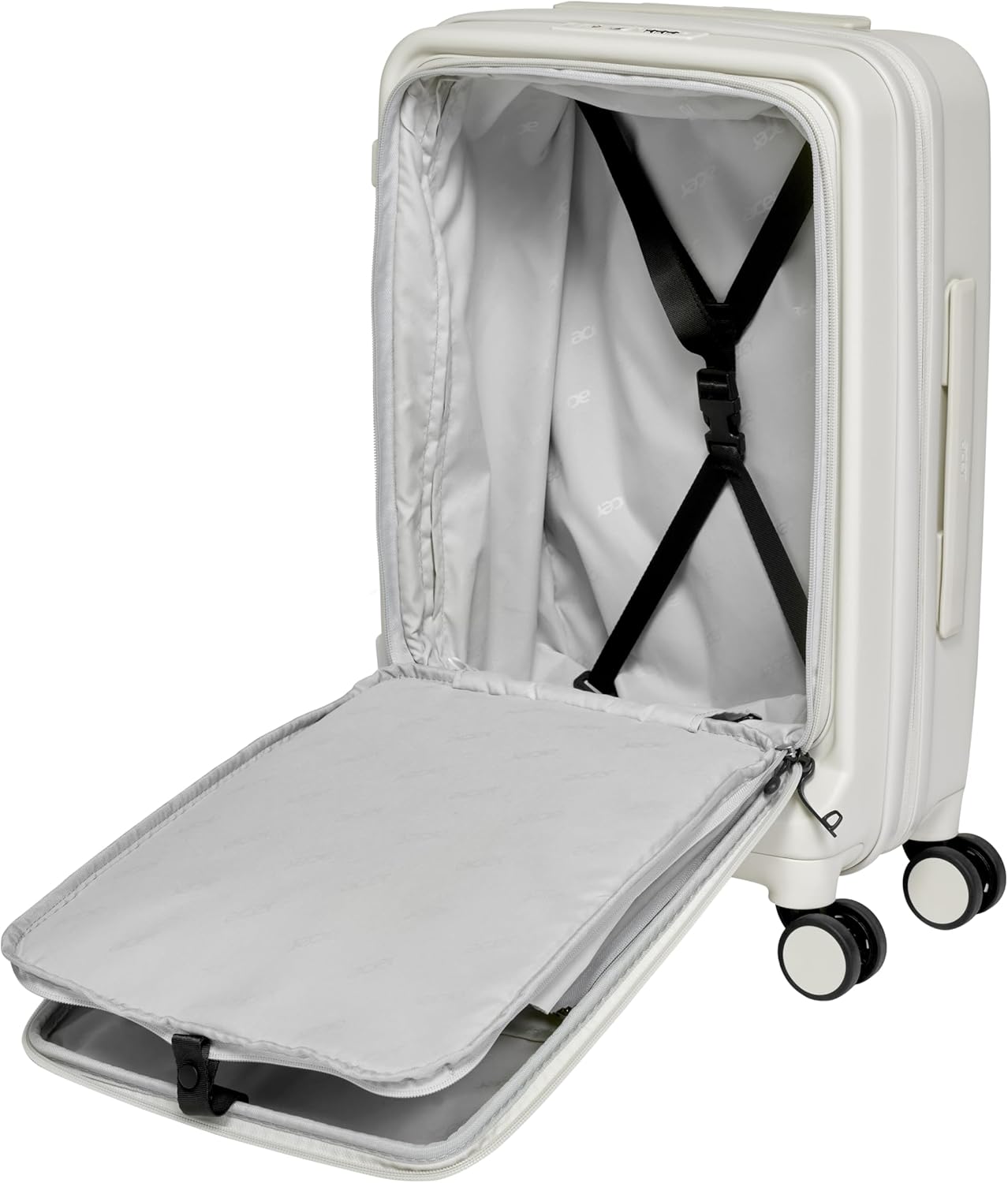 acer Barcelona Hardside Expandable 20-Inch Carry-On Luggage Laptop Bag | 360 Degree Silent Spinner Wheels | Front-Opening Design | Post-Consumer Recycled Plastics | TSA Approved Lock | Shell White