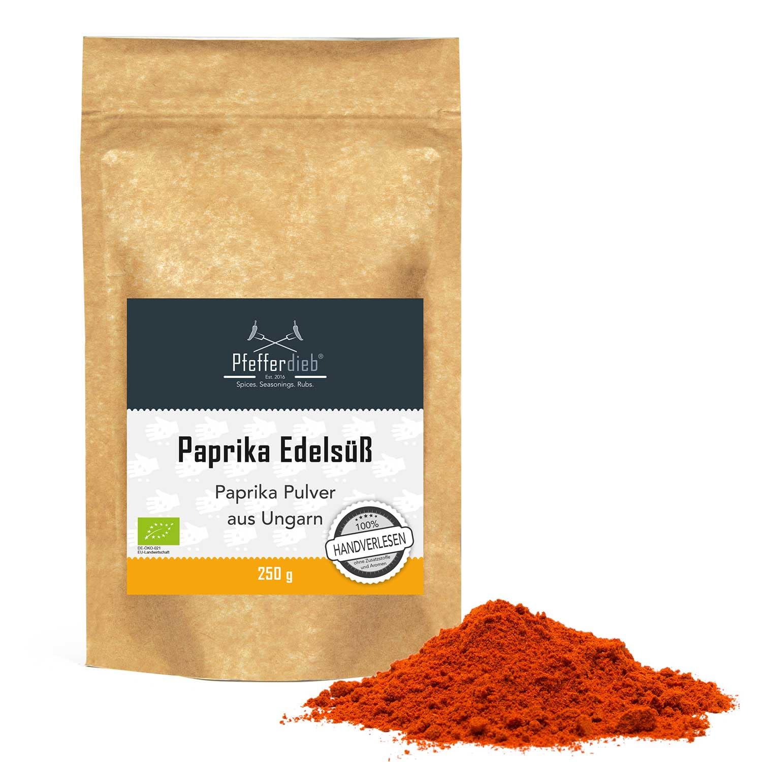 Paprika edelsüß BIO, gemahlen, Paprikapulver ungarisch, Premium BIO-Qualität, handverlesen, 250g - Pfefferdieb®
