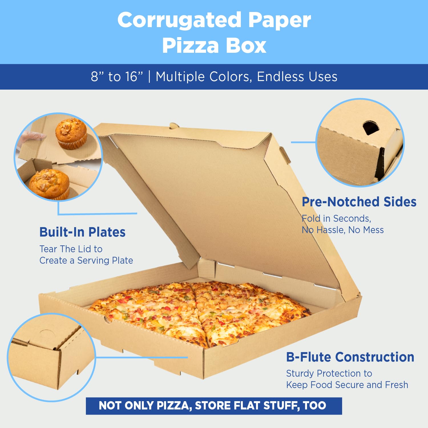 Karat Scatole per pizza 40,6 x 40,6 x 5,1 cm, confezione da 50 scatole in carta kraft ondulata, ventilate, resistenti al grasso, durevoli per pizza o spedizione
