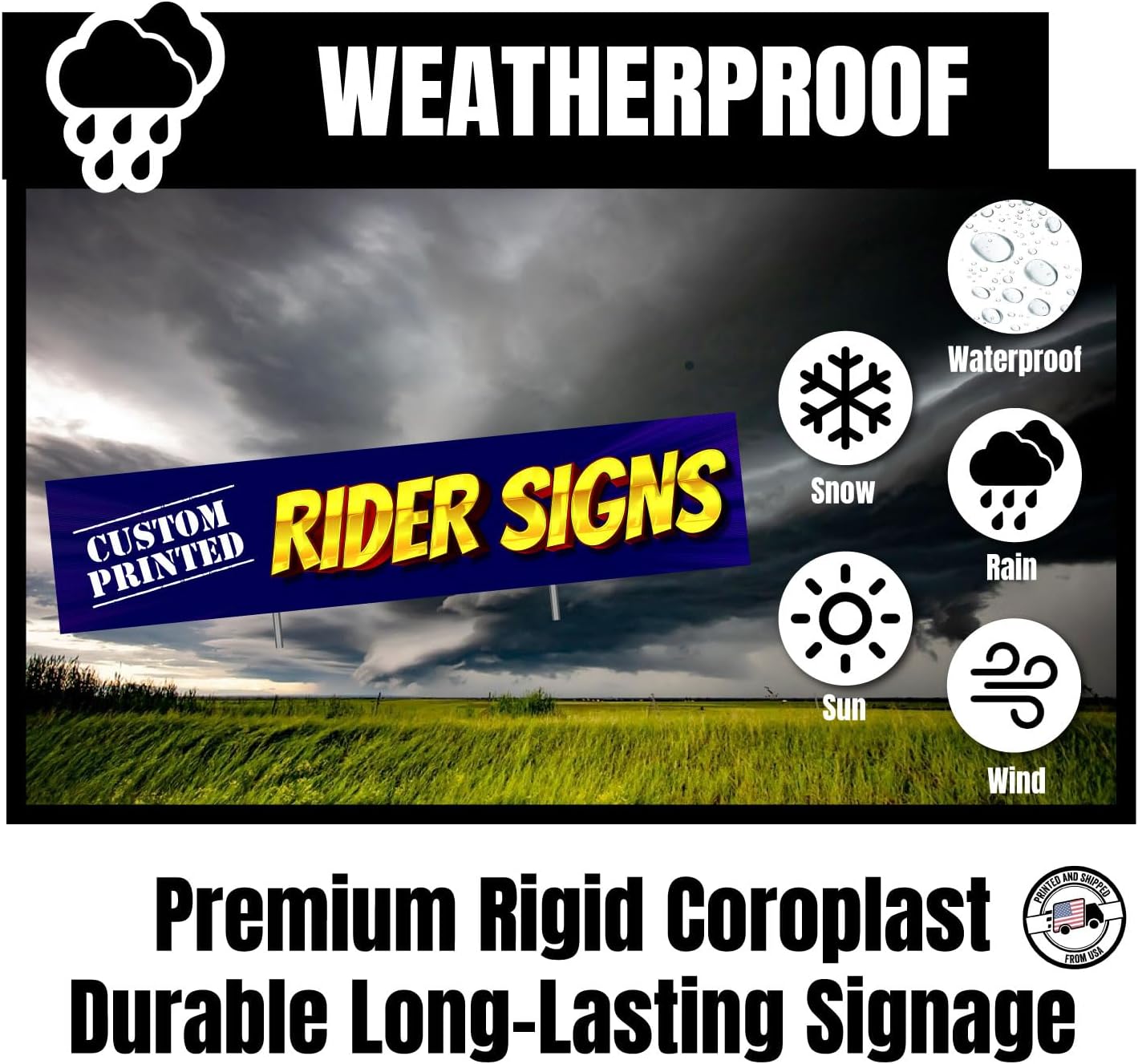 Custom Sign Riders, 6 x 24 Inch, Yard Signs Rider, Double Sided, Weatherproof Outdoor, Optional H-Stakes & Rider Pins