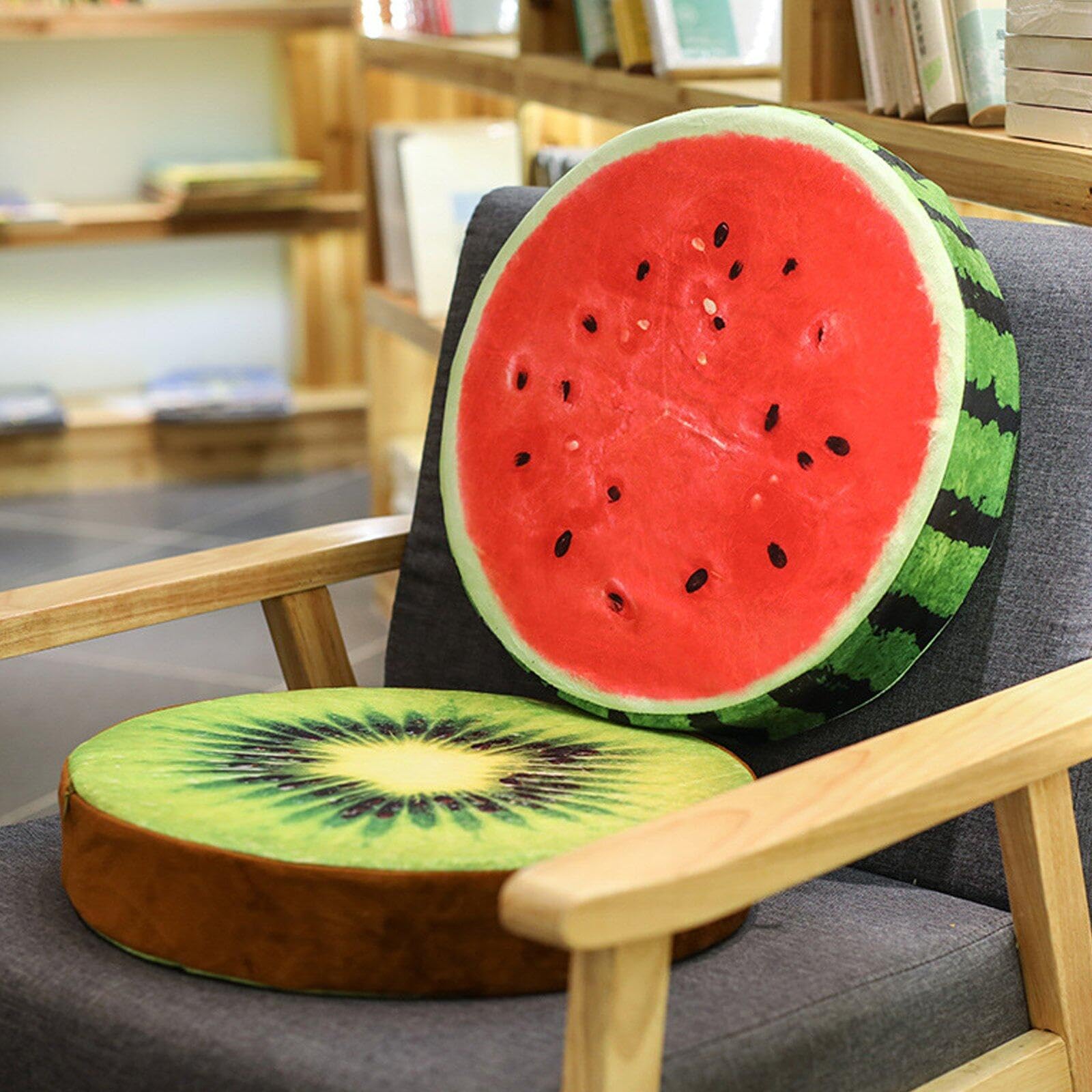 4 Stück Runde Fruchtkissen, Gefüllte Dekokissen 3D Wassermelone Kiwi Orange Zitrone Sitzkissen Dekorativ Kissen Für Schlafzimmer, Wohnzimmer, Büro