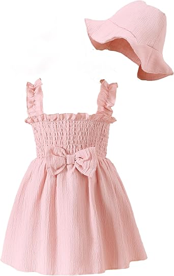 Renotemy Baby Girl Dress Summer Outfits Toddler Girls Clothes Boho Casual Sundress Infant Flower Dresses with Cute Hat