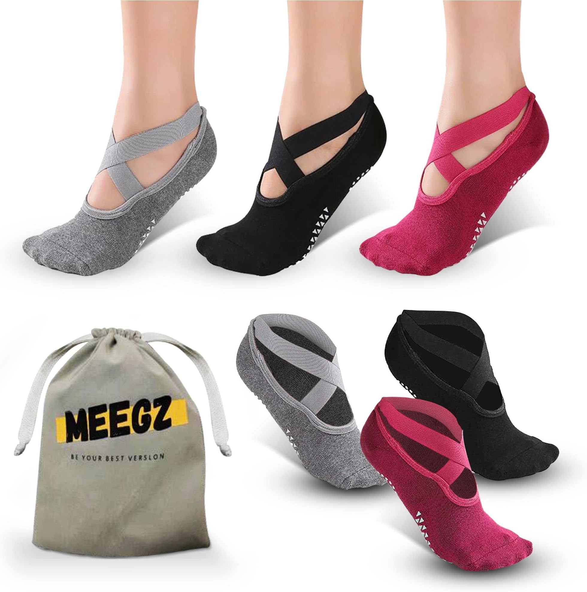 Yoga Socks for Women Non-Slip Anti-slip Grips with Straps Pilates Ballet Dance Socks