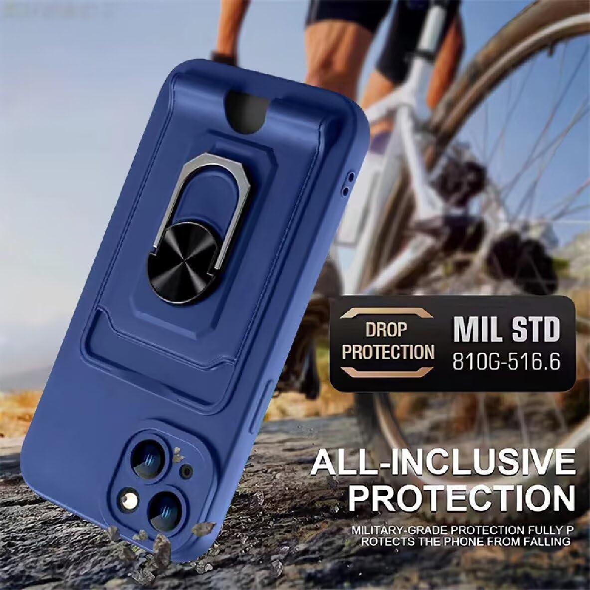 Cover Compatibile con Xiaomi Redmi 9 Power/Redmi 9T/Redmi Note 9 4G, Slot Schede, 360°Magnetica Anello Supporto [Protezione Fotocamera] Cordino Collana Necklace Silicone Case - Blu - 5