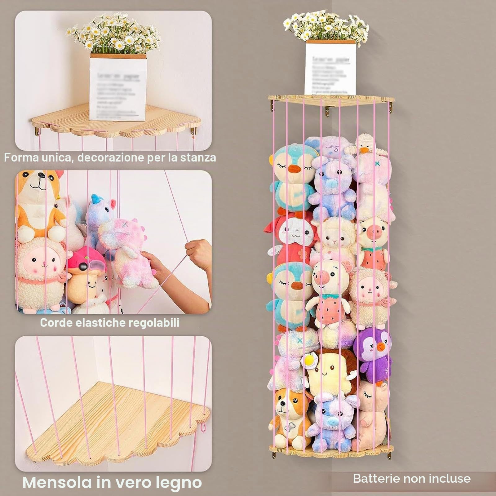 MagiDeal Porta Giocattoli ad Angolo, Amaca Verticale per Animali di Peluche, Portaoggetti Pratico Arredo per la Casa, Bianco