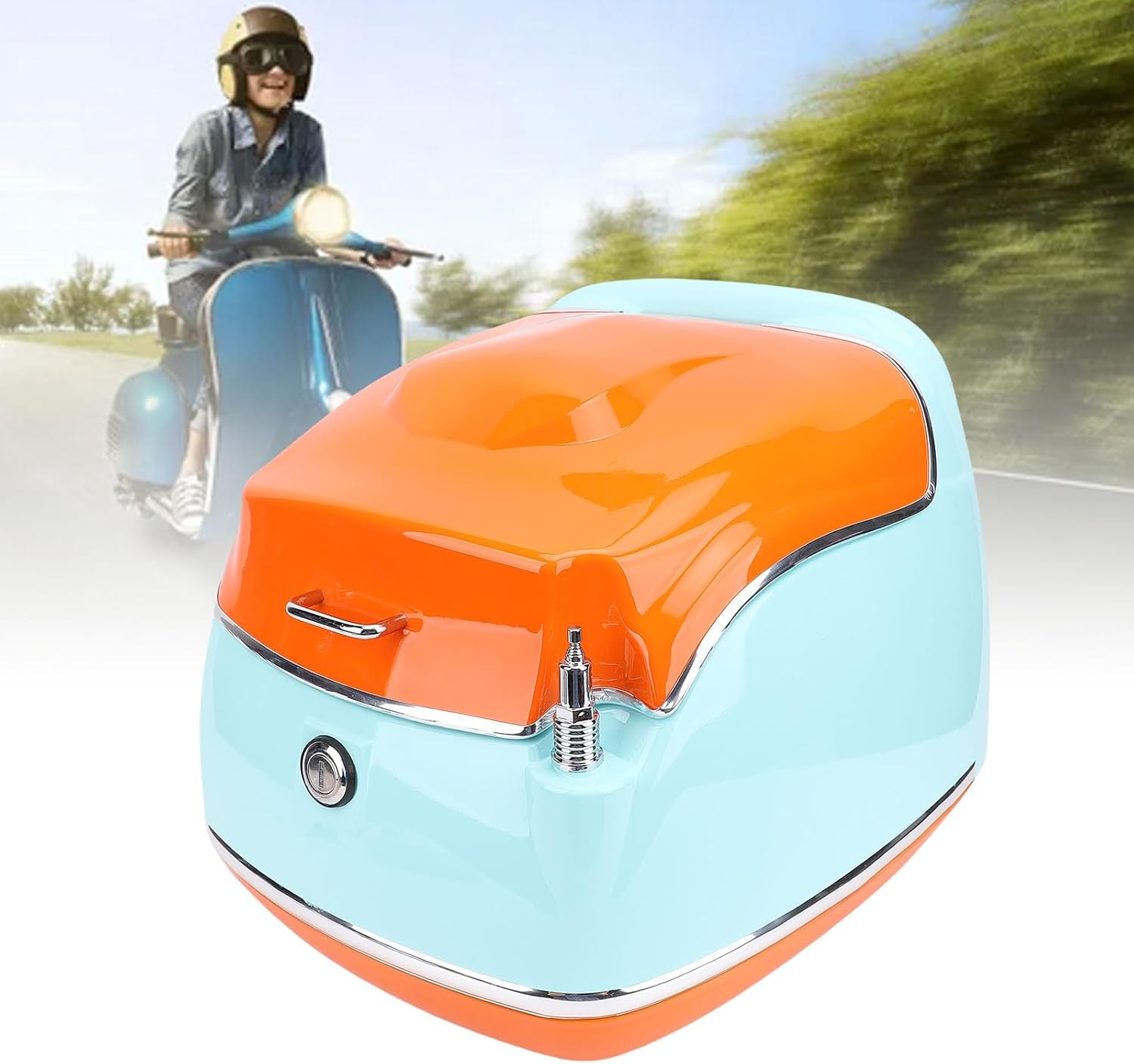 Motor Rear Case Lock Key Retro Waterproofing 38L Universal Fit Top Box Electric Bike Scooter (Blue)