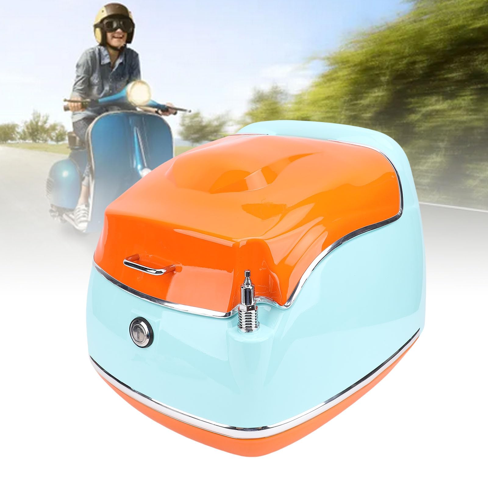 AMONIDA Baúl para Motocicleta, Elegante Apariencia Retro, Resistente Al Agua, 38 L, para Motocicleta y Scooter (Blue)