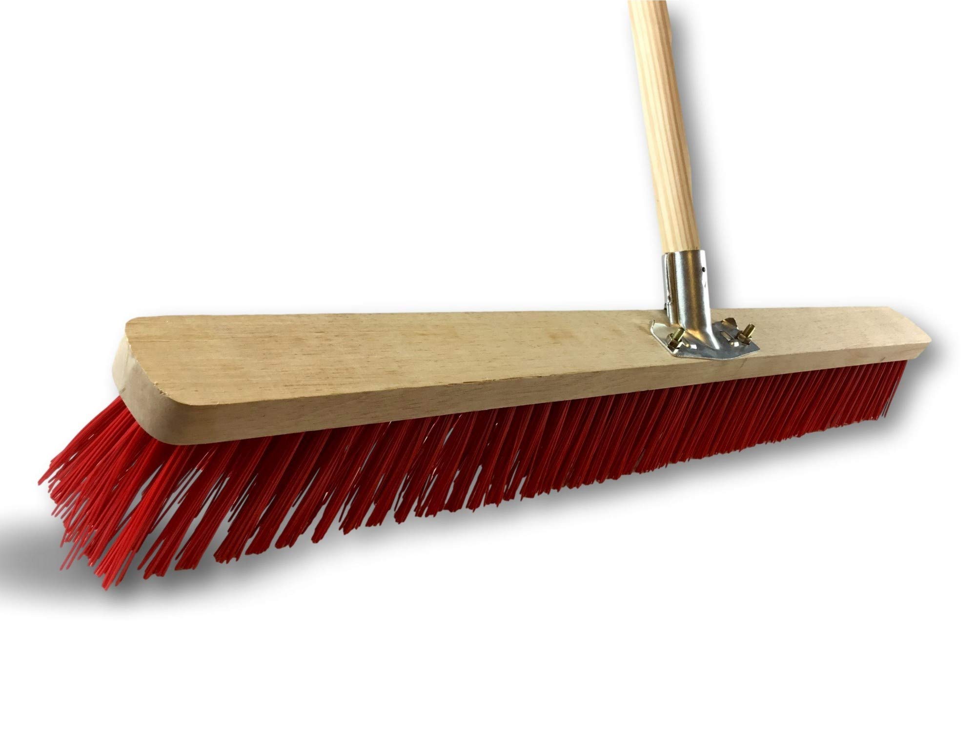 Balai d'atelier Type cantonnier | Piste Extérieur | Longueur 80 cm | Garnissage Brosse PVC Rouge | Semelle Bois | Douille métal boulonnée Ø 28 mm | avec Manche | Kibros 2380BM