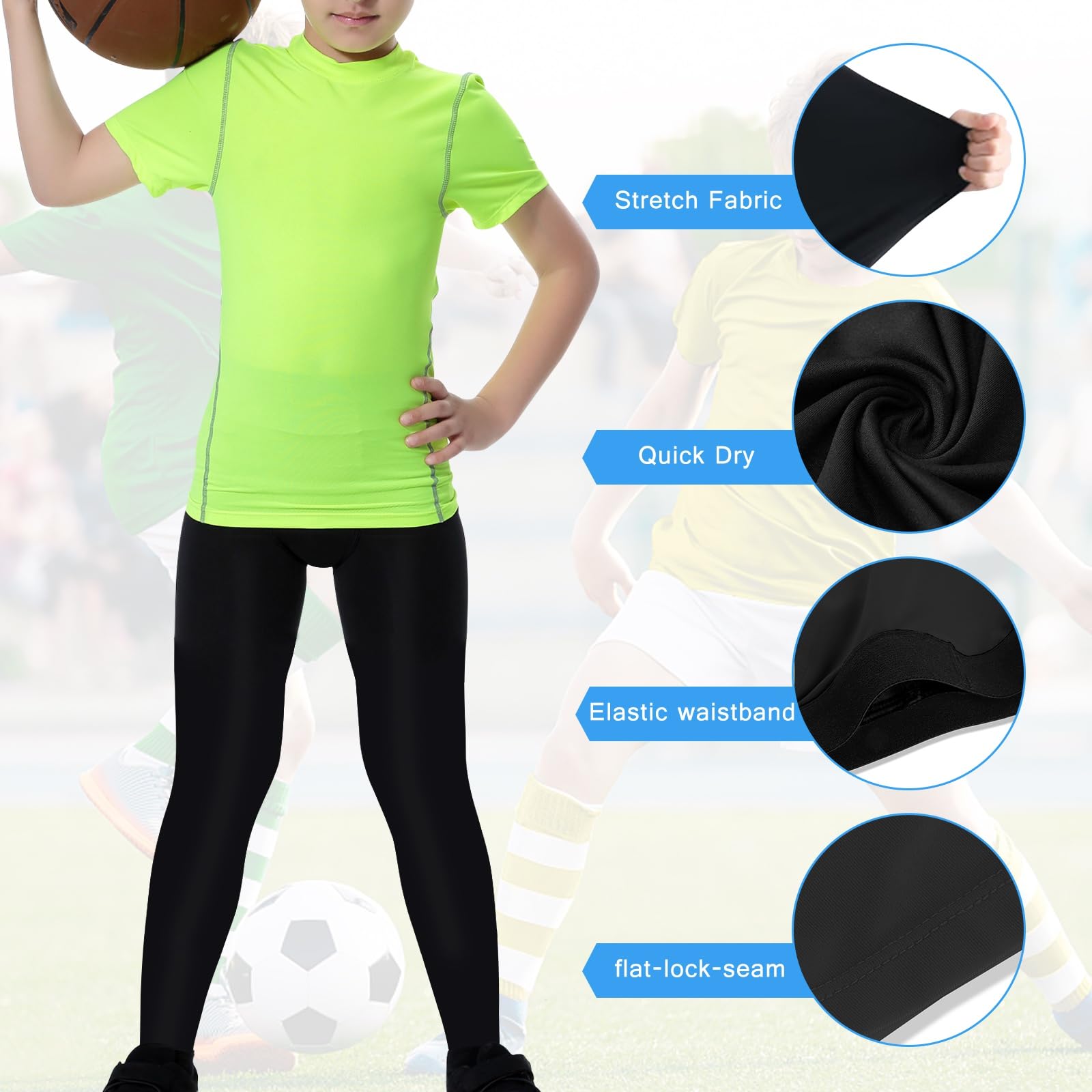 2 Pcs Jóvenes De La Base De La Base De Compresión De Niños Mechas Deportivas Junior Y Secas Rápidas Pierna fútbol Hockey Correr Medias Debajo De Pantalones