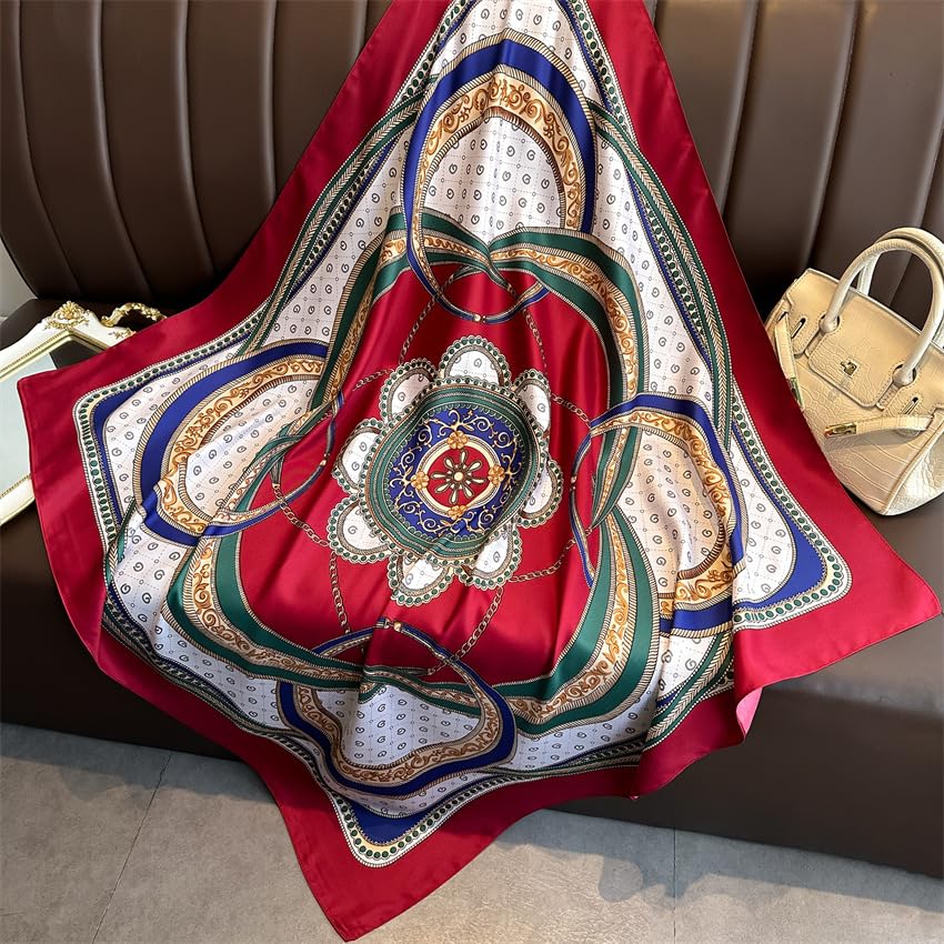 Image of Printed Poly Silken feel Scarf Stole for Women | Stylish, Soft, & Lightweight | Satin Feel Neck Scarf, Hair Scarf, Head Scarf for Women | Square Silk Stole for Handbag