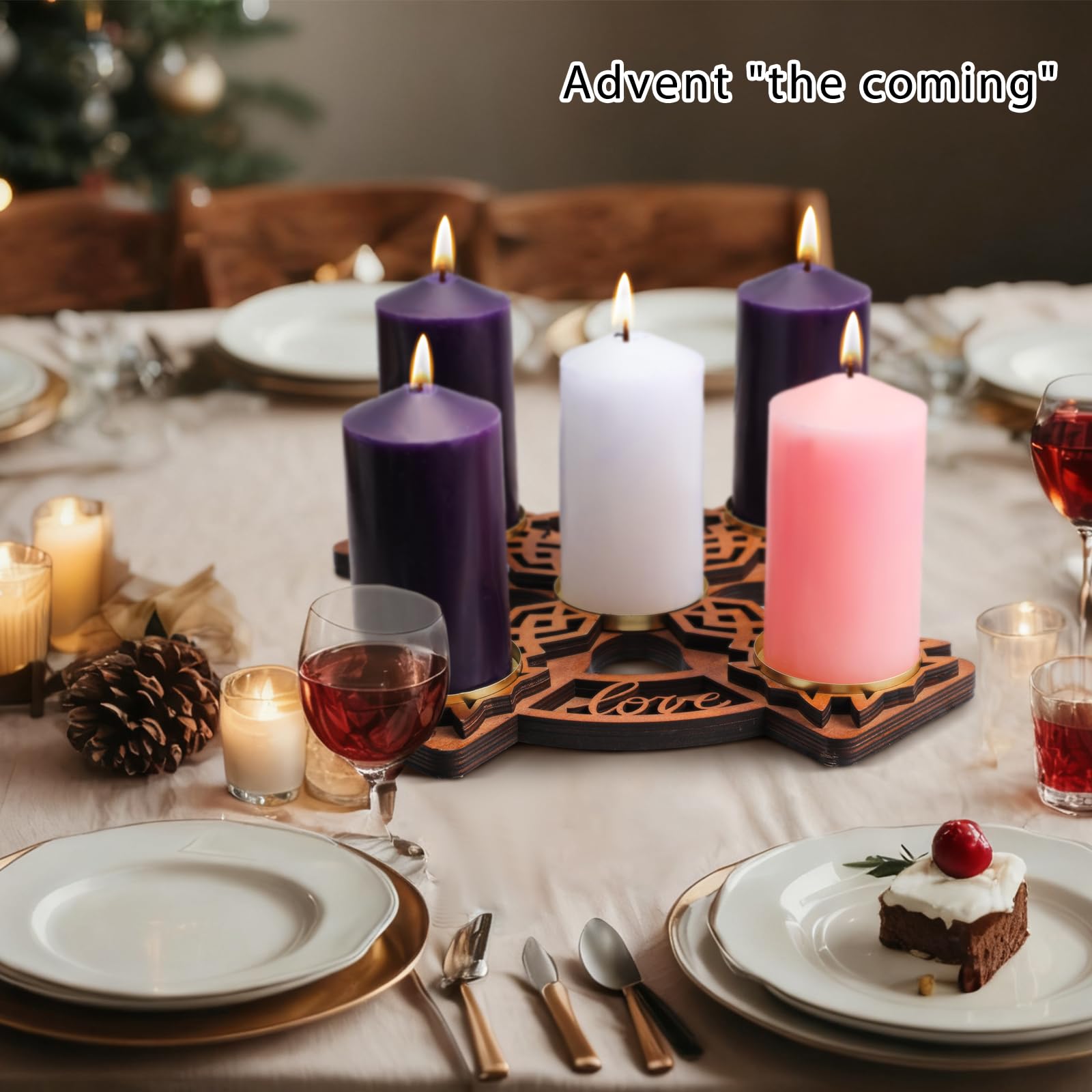 Roowest Portacandele in legno con nodo celtico per la tavola di Natale, centrotavola, decorazione religiosa (candele non incluse)
