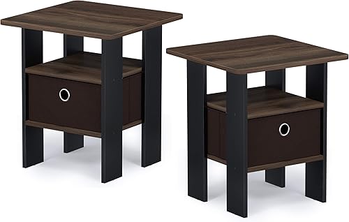 Furinno Andrey - Juego de 2 mesas auxiliares mesita de noche mesita de noche con cajón nogal Columbiamarrón oscuro