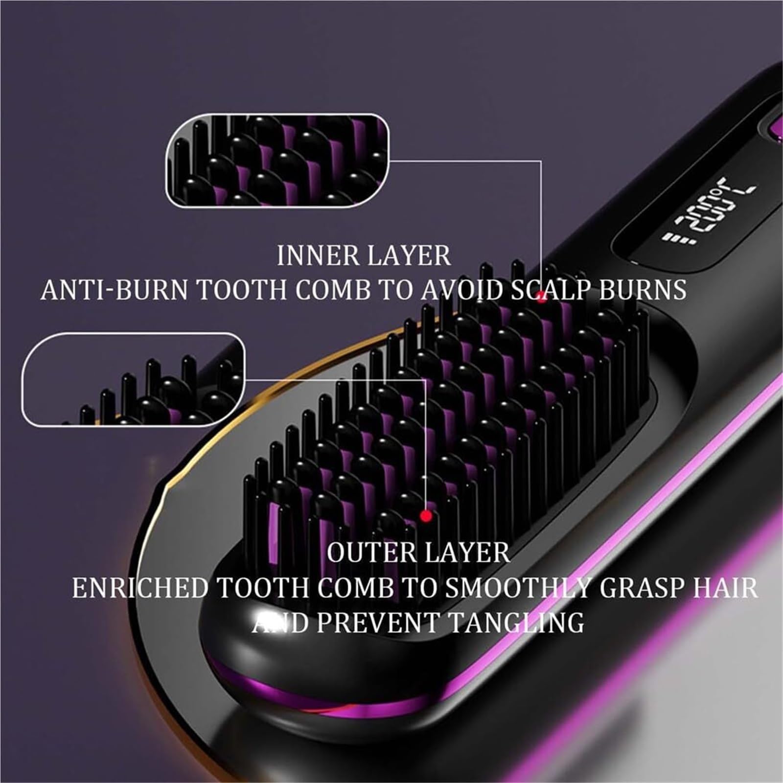 Bellabrush Pro Haarbürste Bellabrush Pro, tragbares kabelloses Haarglätter mit beheiztem Kamm, Ionen-Haarglätter für alle Haartypen (schwarz)