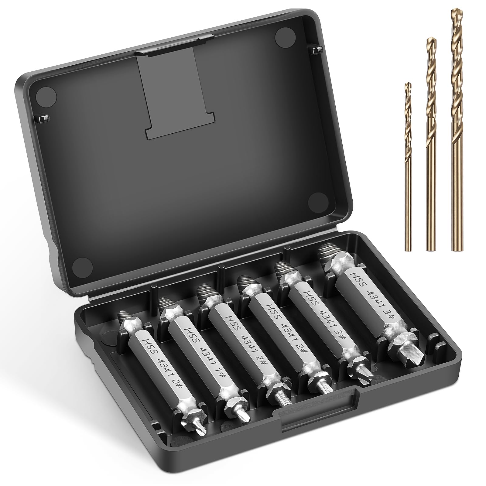 Flintronic 6 Pezzi Estrattore Viti Danneggiate,con 3 Punte Elicoidali, Estrattore Viti, in Acciaio Legato, Estrattore Viti Spanate, per Viti Danneggiate, Rotte o Strippate-Argento