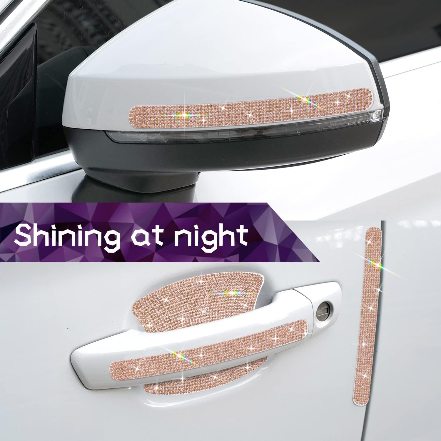 10PCS Car Door Handle Bling Rhinestones Stickers, New Champagne image 2