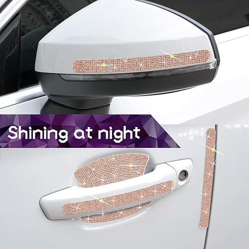 Miniatura 2 de Gengki - 10 calcomanías de diamantes de imitación brillantes para manija de puerta de automóvil, universal, cubierta protectora para manija de